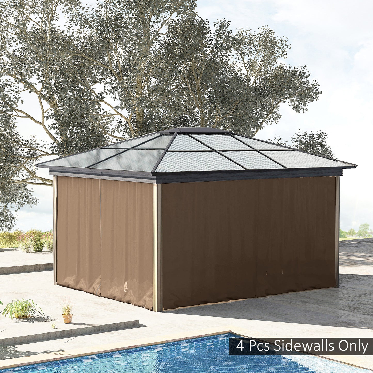 Outsunny 10' x 10' Universal Gazebo Sidewall Set with 4 Panels, Hooks/C-Rings Included for Pergolas & Cabanas, Beige