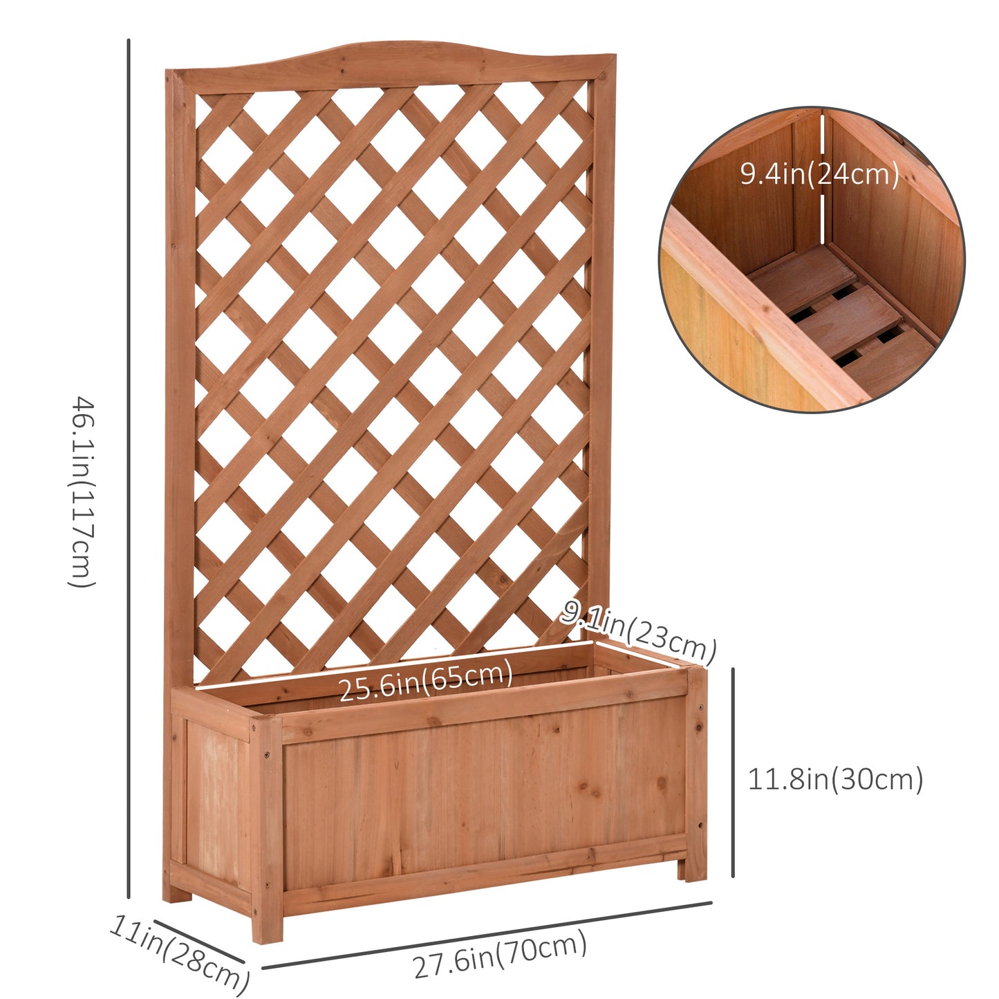 Outsunny Wood Planter with Trellis for Vine Climbing, Raised Garden Bed to Grow Vegetables for Backyard, 28" x 11" x 46", Brown