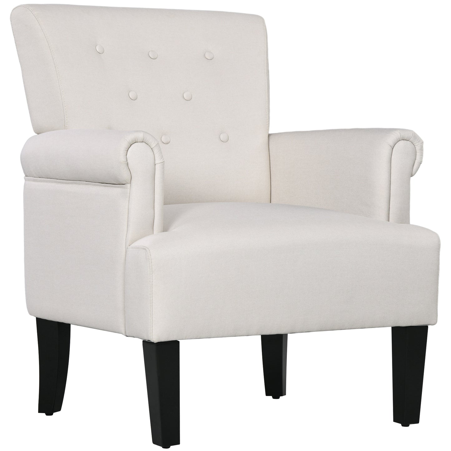 HOMCOM Armchair, Fabric Accent Chair, Modern Living Room Chair with Wood Legs and Rolled Arms for Bedroom, Grey