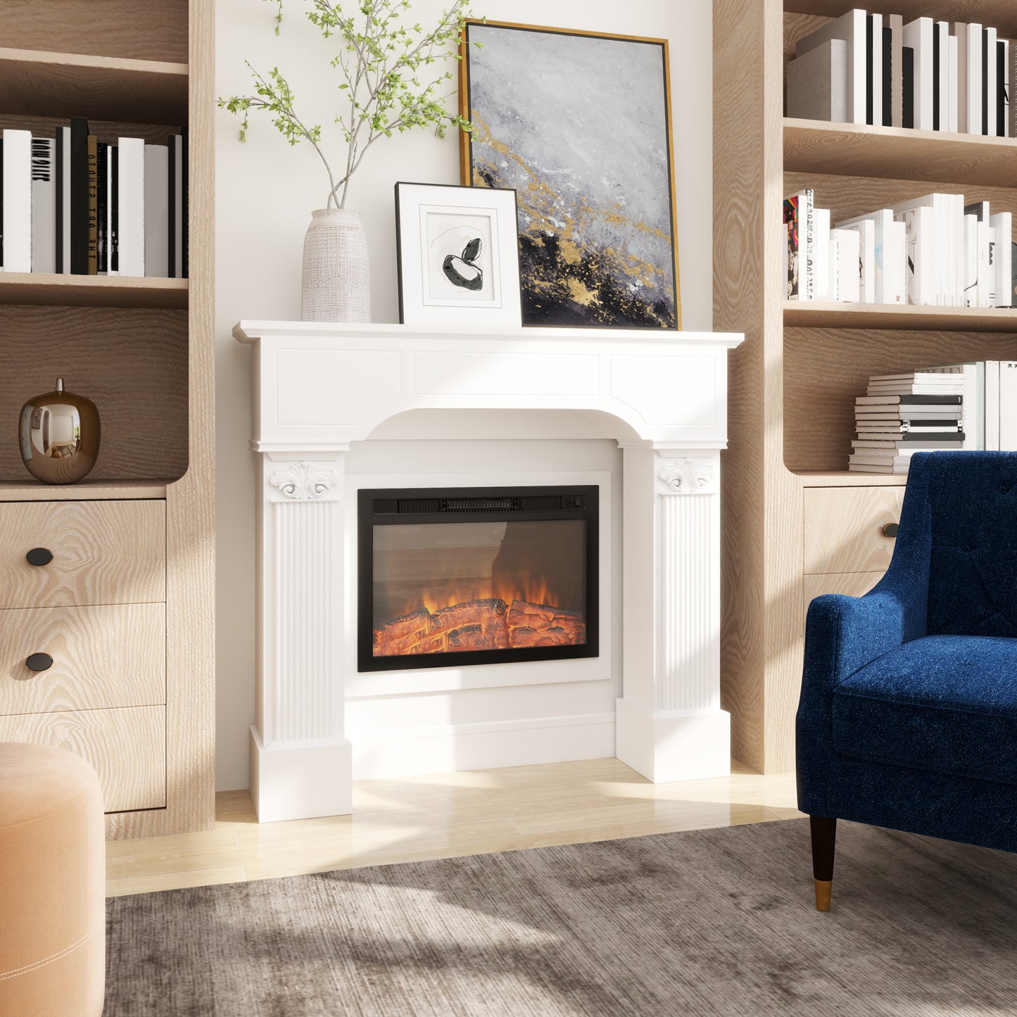 HOMCOM Baroque Fireplace Mantle, Freestanding Fireplace Surround for Electric Fireplaces, 43.25 Inch x 42.75 Inch, White