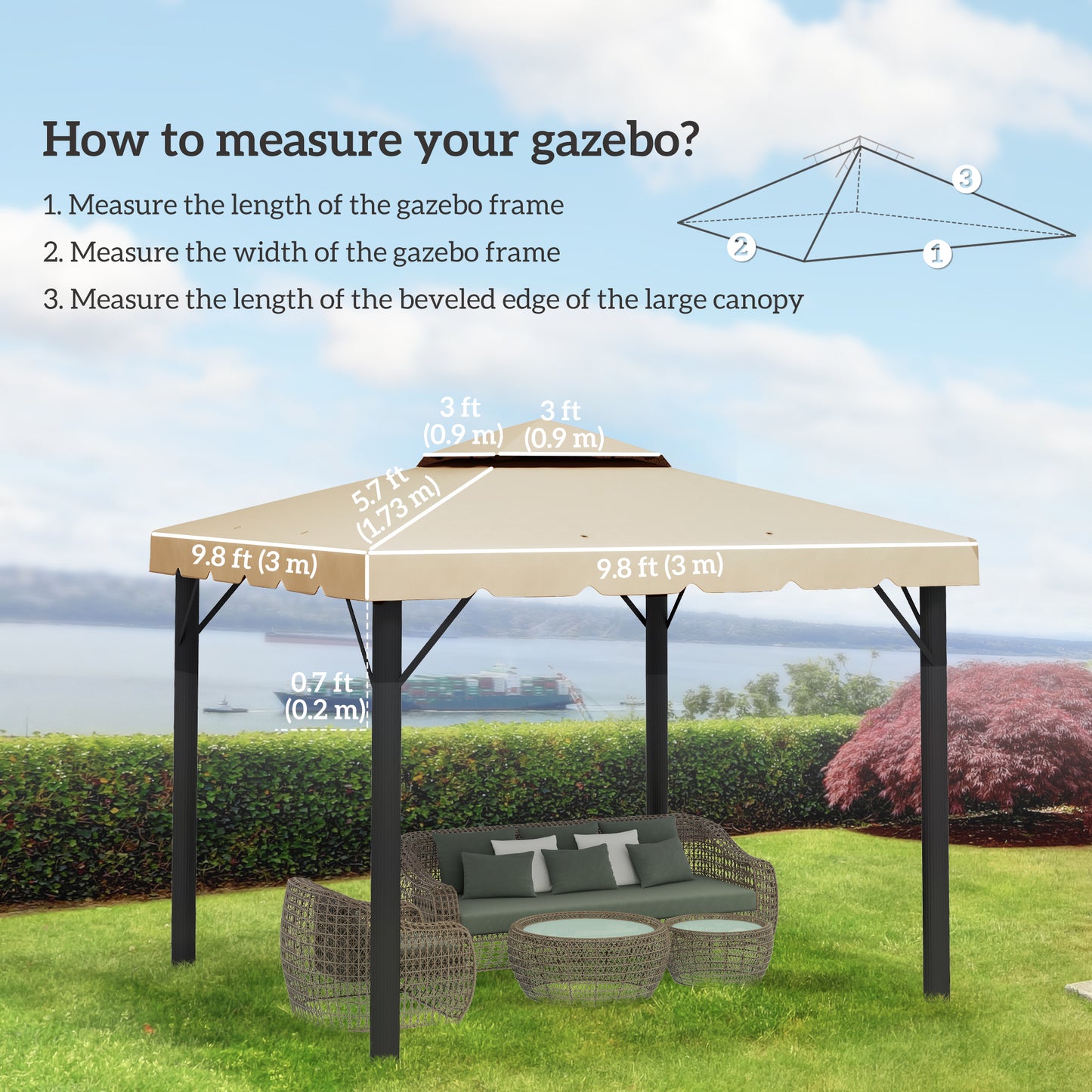 Outsunny 10' x 10' Gazebo Replacement Canopy, Gazebo Top Cover with Double Vented Roof for Garden Patio Outdoor TOP ONLY, Beige