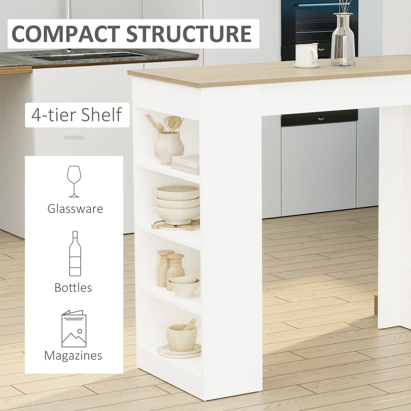 HOMCOM Bar Table, High Top Pub Table with 4 Storage Shelves, Modern Bar Height Table for Home Bar, Kitchen, Grey