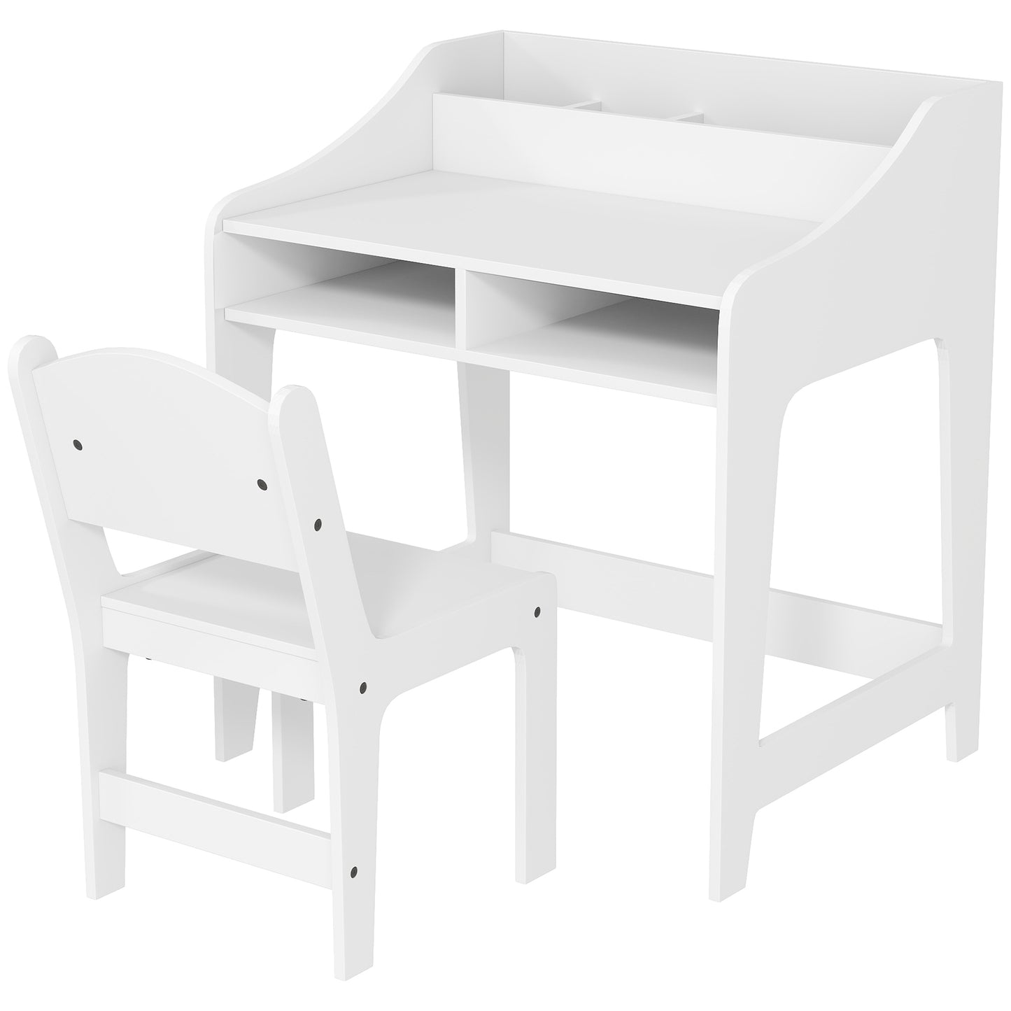 Qaba Kids Desk and Chair Set with Storage, Shelves for Bedroom, 3-8 Years Old, White