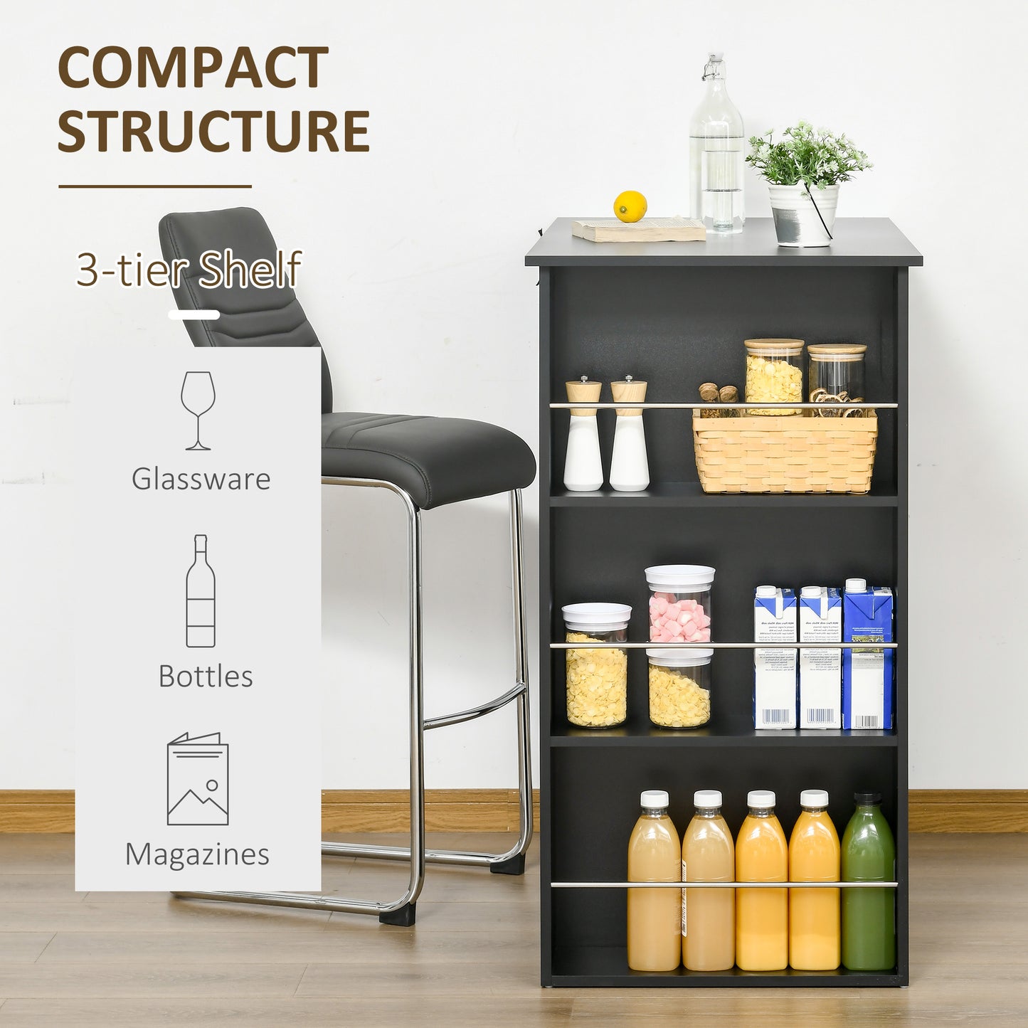 HOMCOM Modern Bar Table, Bar Height Dining Table with 3 Storage Shelves for Kitchen, Dining Room, Living Room, White