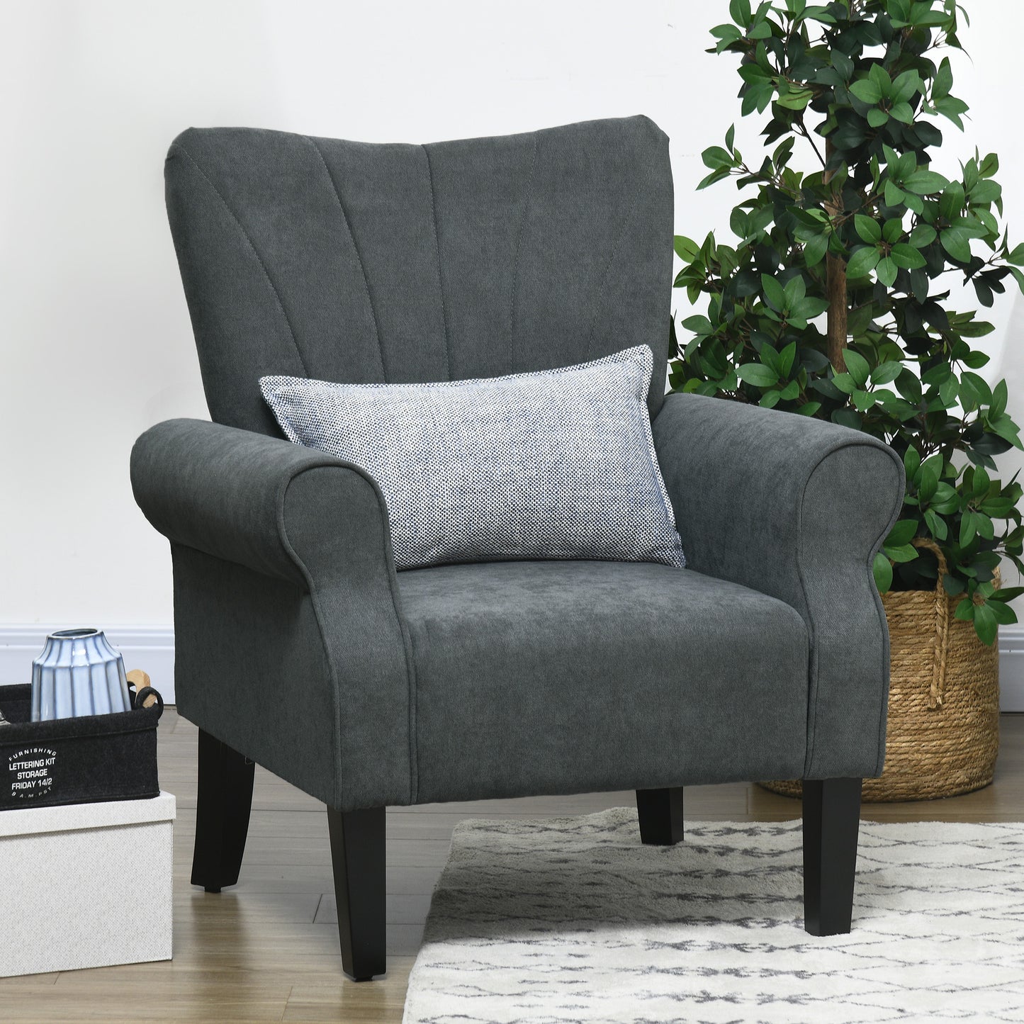 HOMCOM Fabric Armchair, Modern Accent Chair with Wood Legs for Living Room, Bedroom, Home Office, Beige