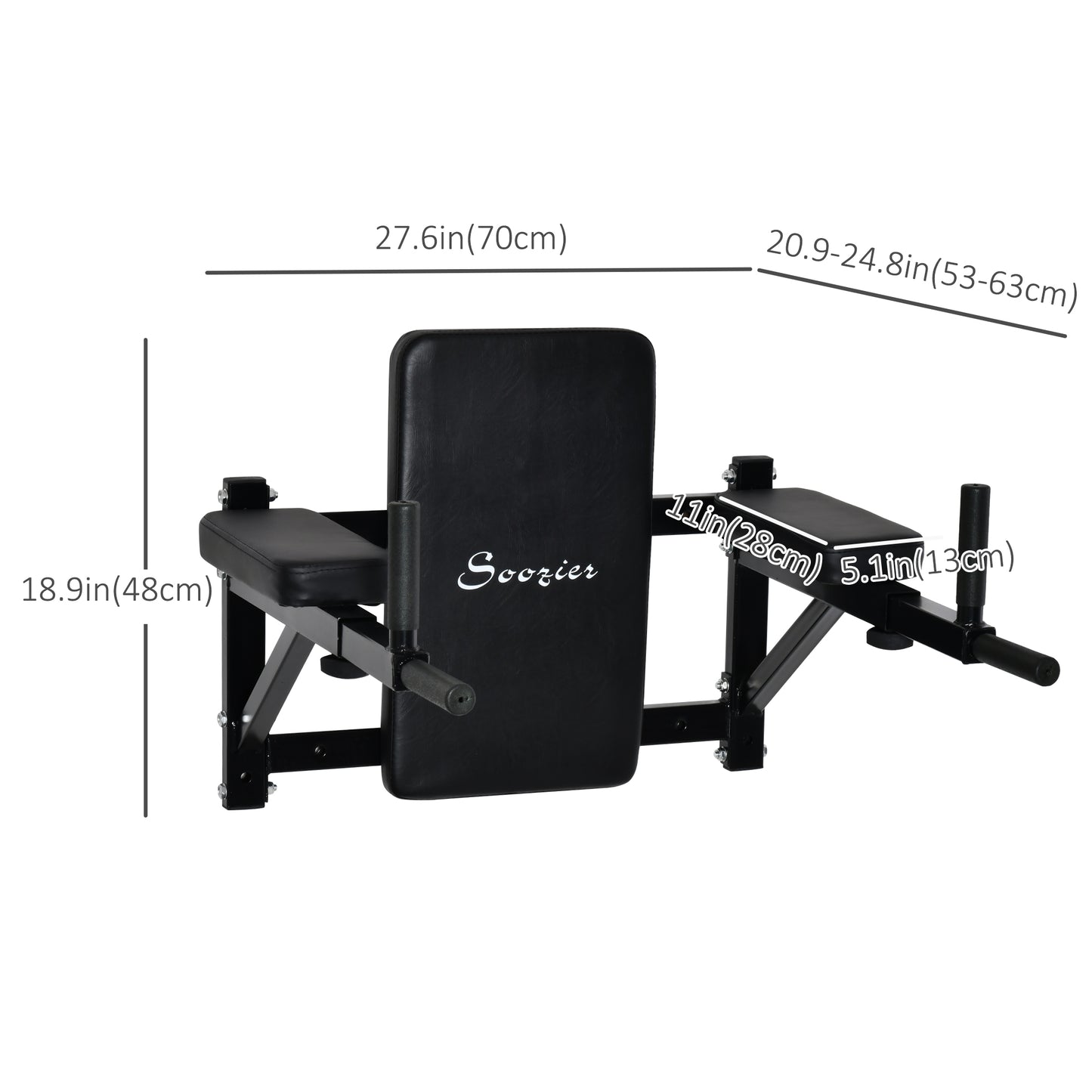 Soozier Wall Mounted Dip Station Multi-Function Power Tower Set Home Gym Pull Up Bar Chin Up Exercise Bar Knee Raise Triceps Leg Dipping Raise Rack Black