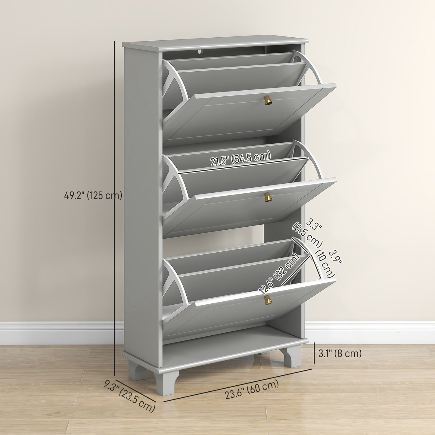 HOMCOM Narrow Shoe Storage with 3 Flip Drawers and Adjustable Shelves, Shoe Cabinet Organizer for 12 Pairs of Shoes, White
