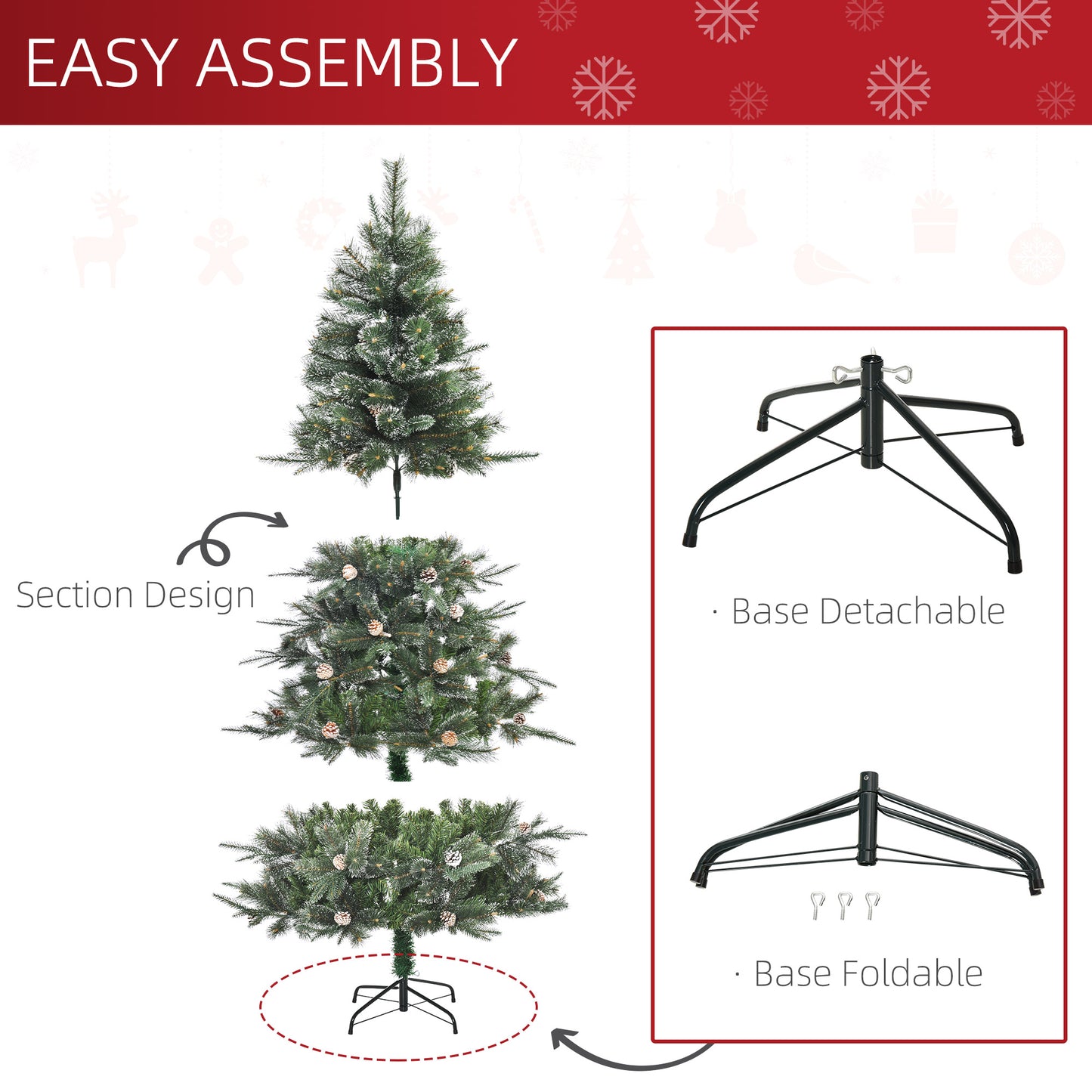 HOMCOM HOMCM 6FT Artificial Christmas Snow Pine Tree Holiday Home Xmas Decoration with Automatic Open, Pinecone, Green