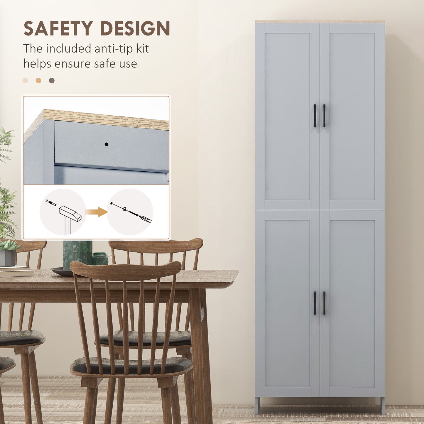 HOMCOM 67" 4-Door Kitchen Pantry Cabinet, Freestanding Storage Cabinet Cupboard with Adjustable Shelves, White