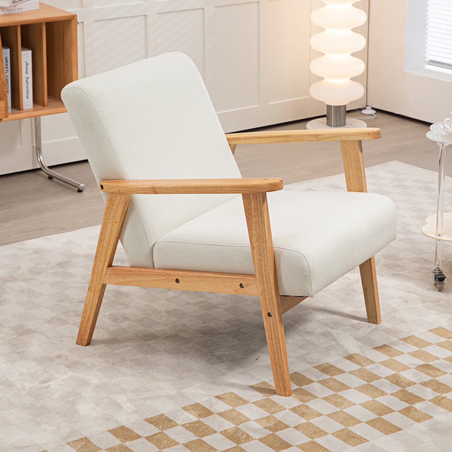 HOMCOM Mid-Century Modern Accent Chair Retro Fabric Armchair Wooden Arm Upholstered Lounge Chair for Living Room Floral
