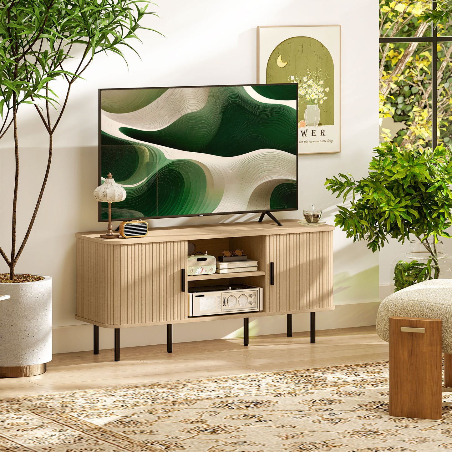 HOMCOM TV Stand Cabinet for TVs up to 55 Inches, TV Unit with Storage Shelves and Cabinets for Living Room, Oak Tone