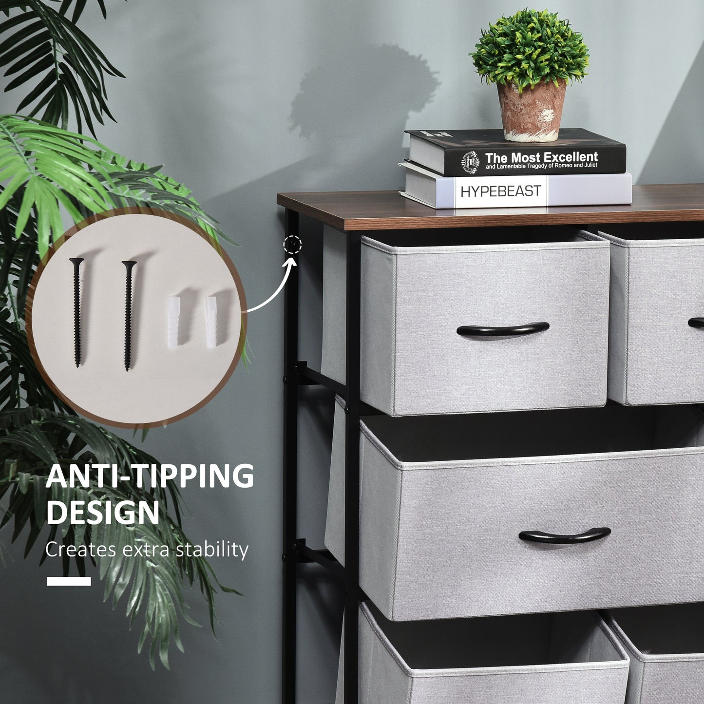 HOMCOM 8-Bin Dresser Storage Tower Cabinet Organizer Unit, Easy Pull Fabric Bins with Metal Frame for Living Room