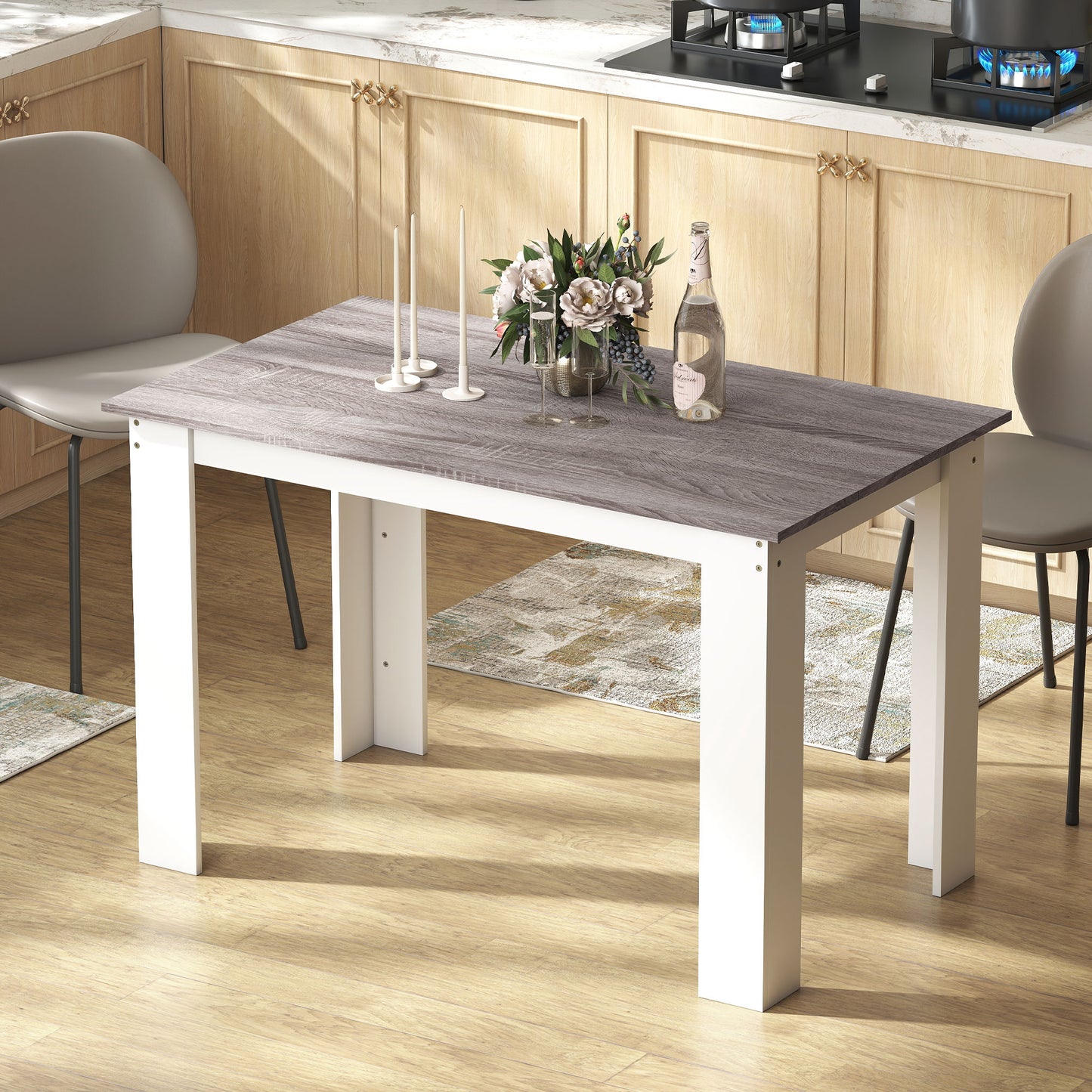 HOMCOM Kitchen Table for 4-6 People, Dining Table with Wood Effect for Dining Room, Oak