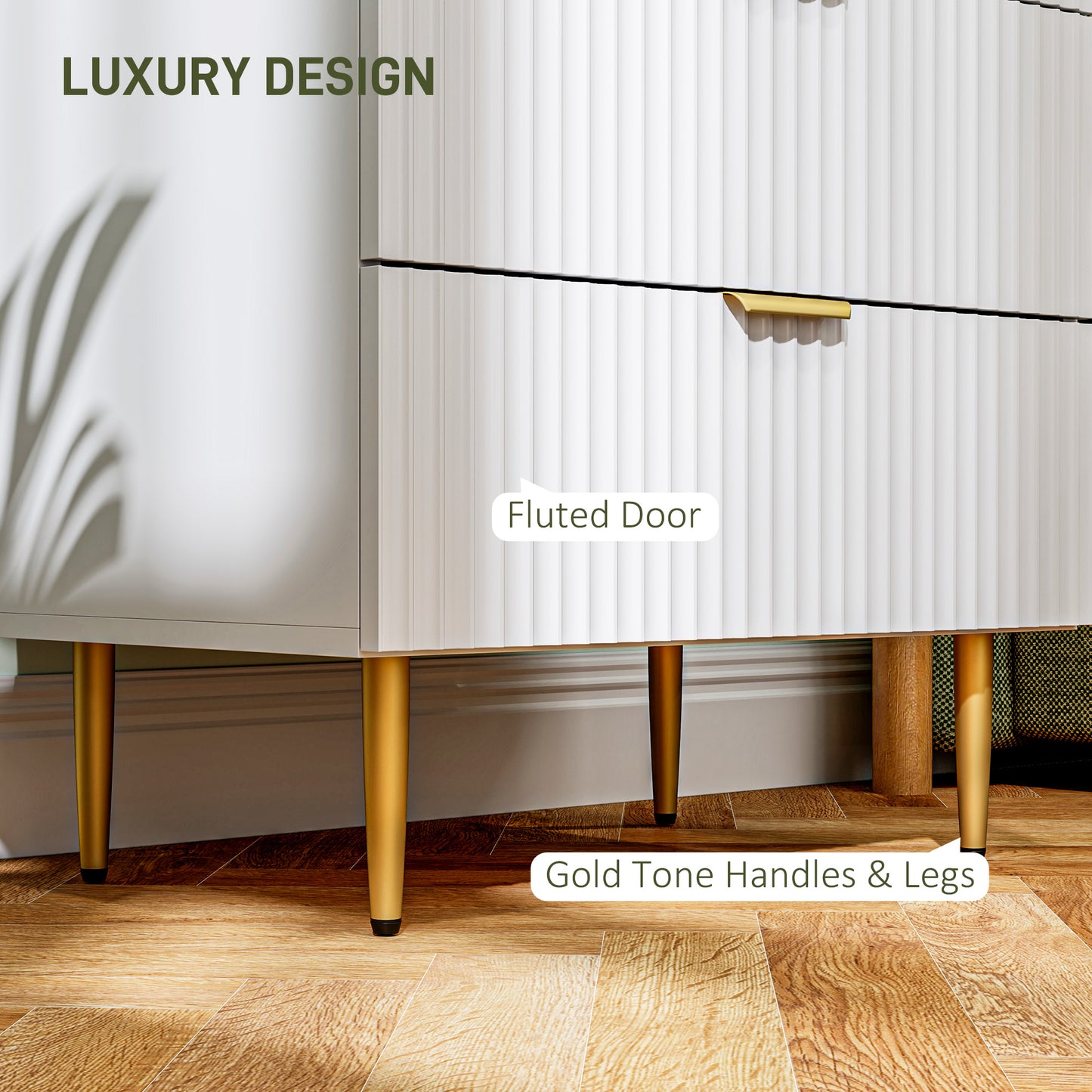 HOMCOM Modern Chest of Drawers 4 Drawer Dresser for Bedroom with Gold Legs and Handles, White