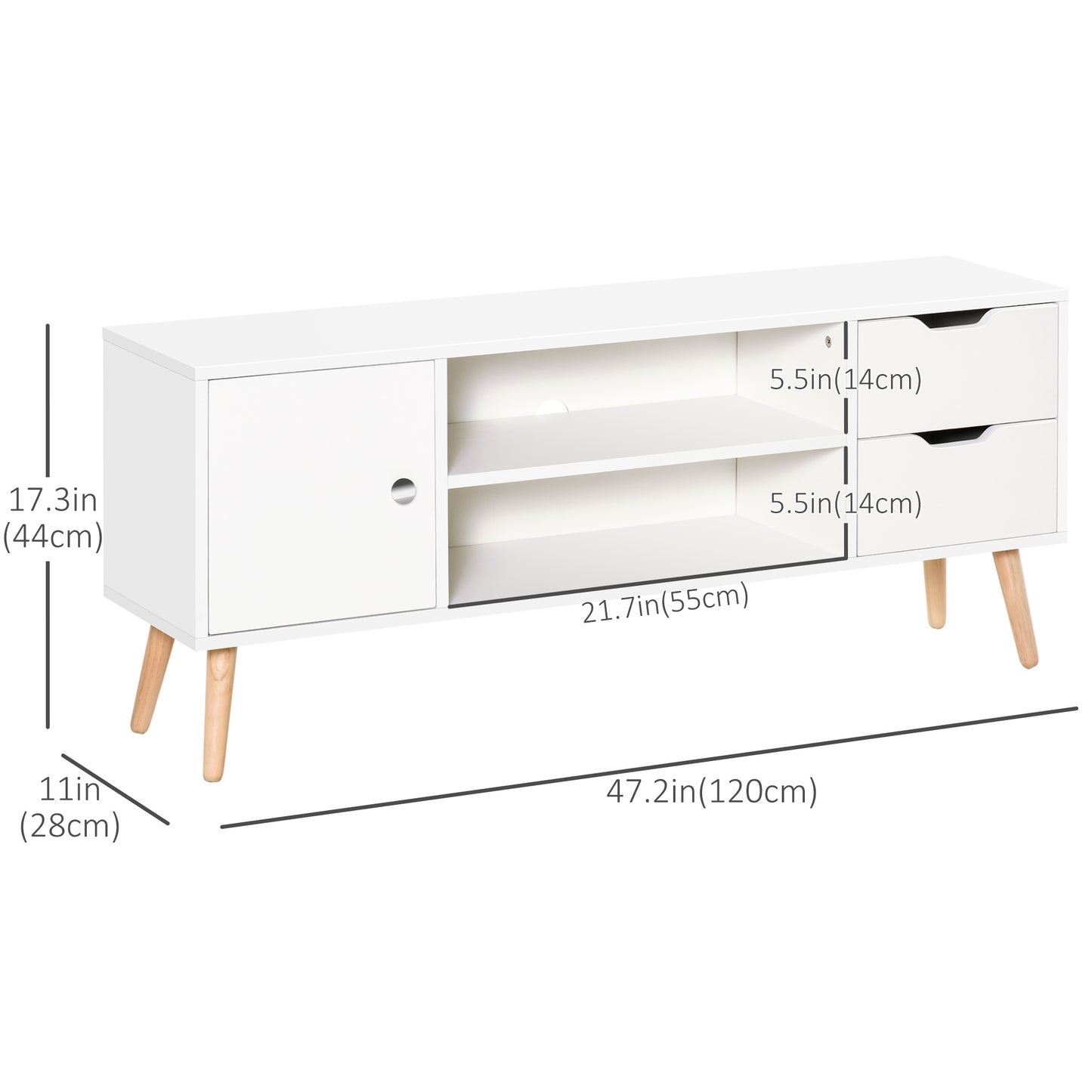 HOMCOM TV Stand for TVs up to 50", TV Cabinet with Shelves, Drawers and Cable Hole, Entertainment Unit for Living Room, White