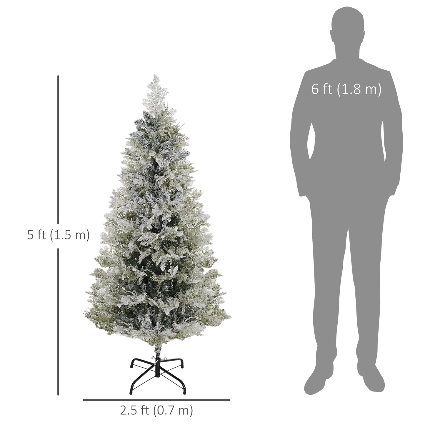 HOMCOM 7.5 Feet Pencil Snow Flocked Artificial Christmas Tree with 880 Realistic Cypress Branches, Auto Open, Green