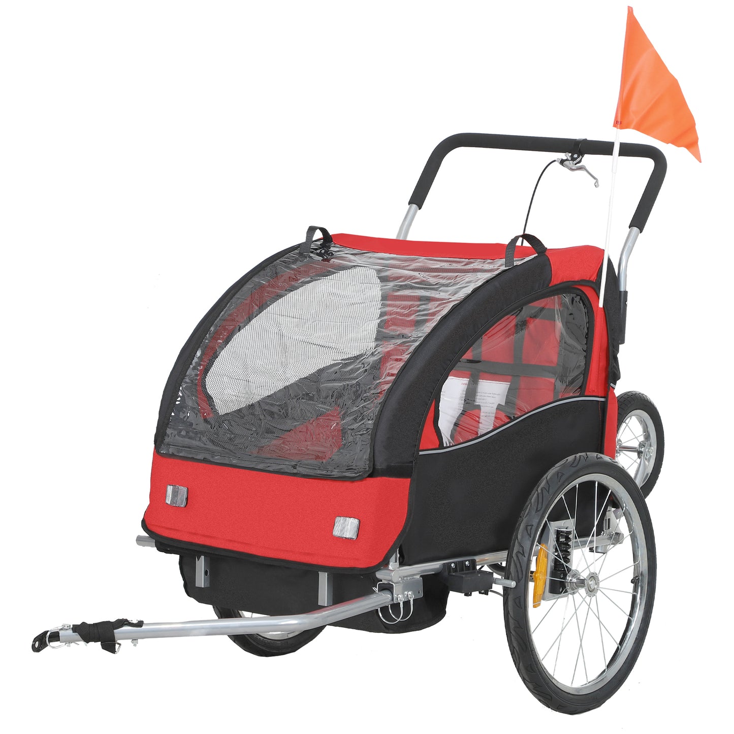 Aosom 2-in-1 Bike Trailer for Kids, Foldable 2-Seat Baby Stroller with 5-Point Harness, Rubber Wheels, Storage Bag, Black