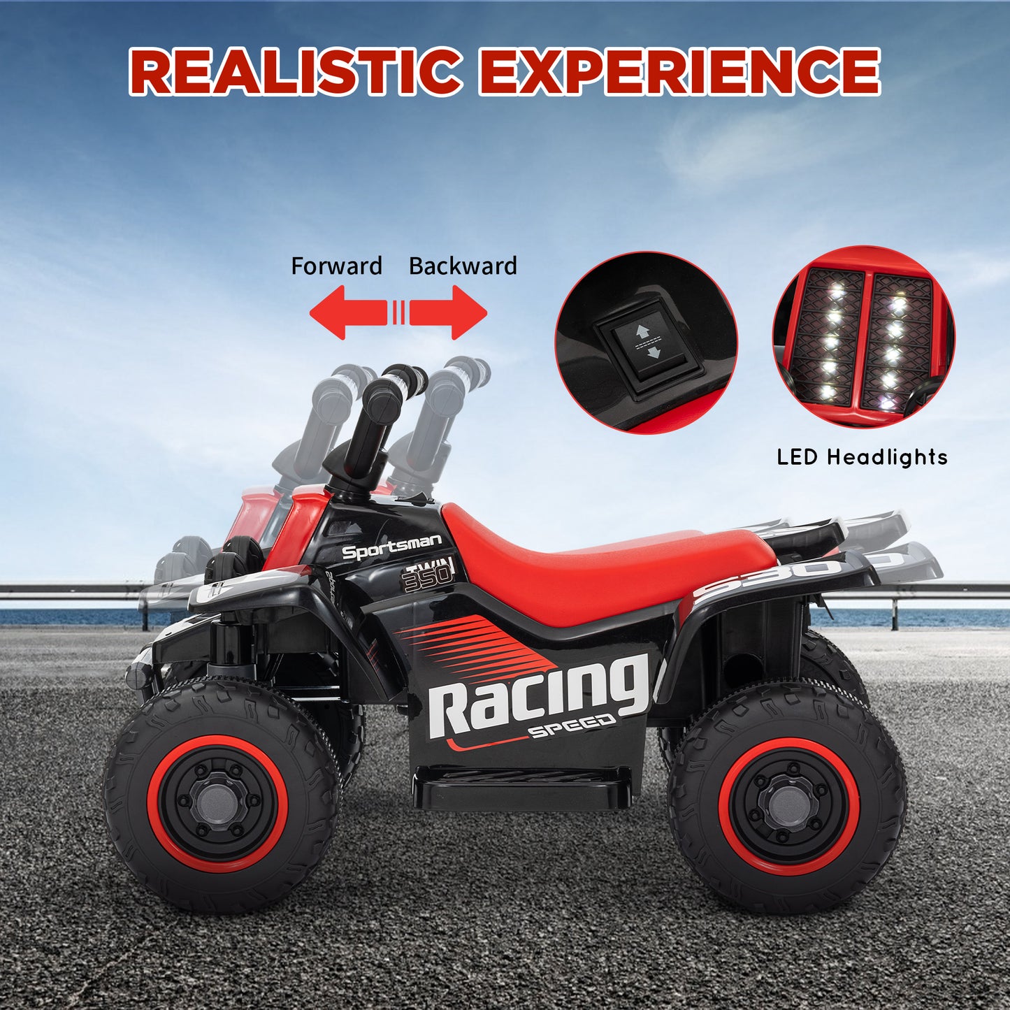 Qaba 6V Kids ATV Quad, 4 Wheeler Battery Powered Electric Ride on Car w/ Lights, Forward Backward, White