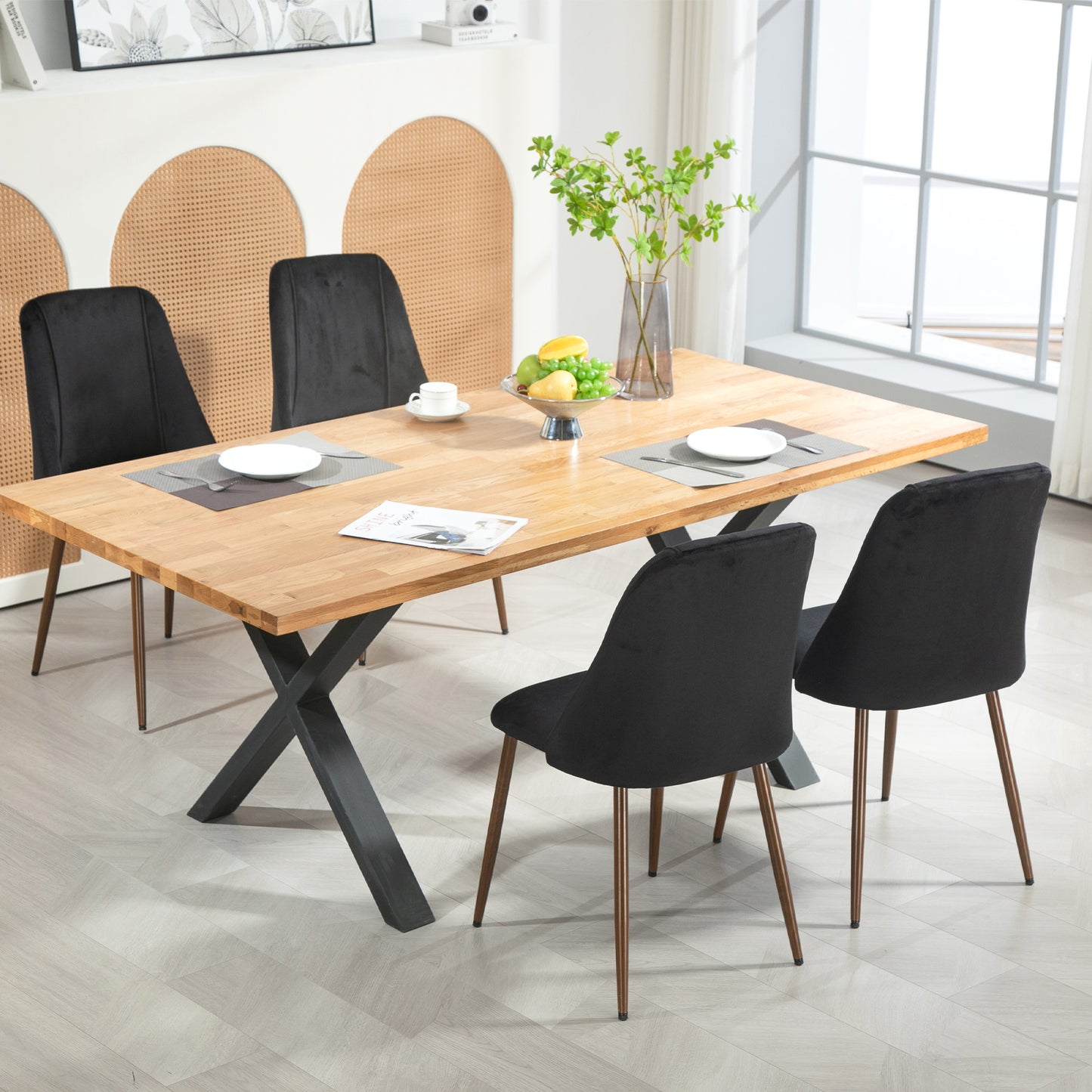 HOMCOM Upholstered Dining Chairs Set of 4, Velvet Accent Chair with Back and Wood-grain Steel Leg for Kitchen, Grey