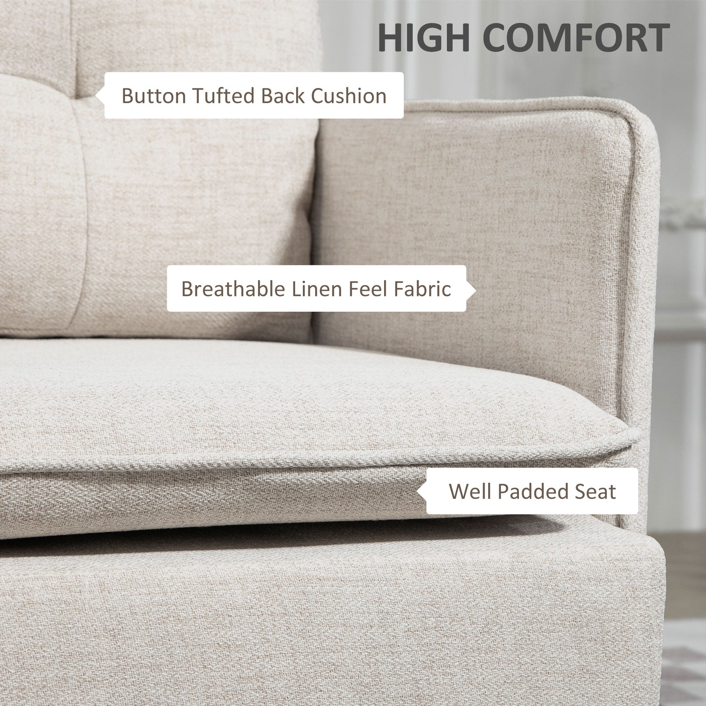 HOMCOM 55" Loveseat Sofa for Bedroom, Modern Love Seats Furniture with Button Tufting, Upholstered Small Couch for Living Room, Small Space, Grey