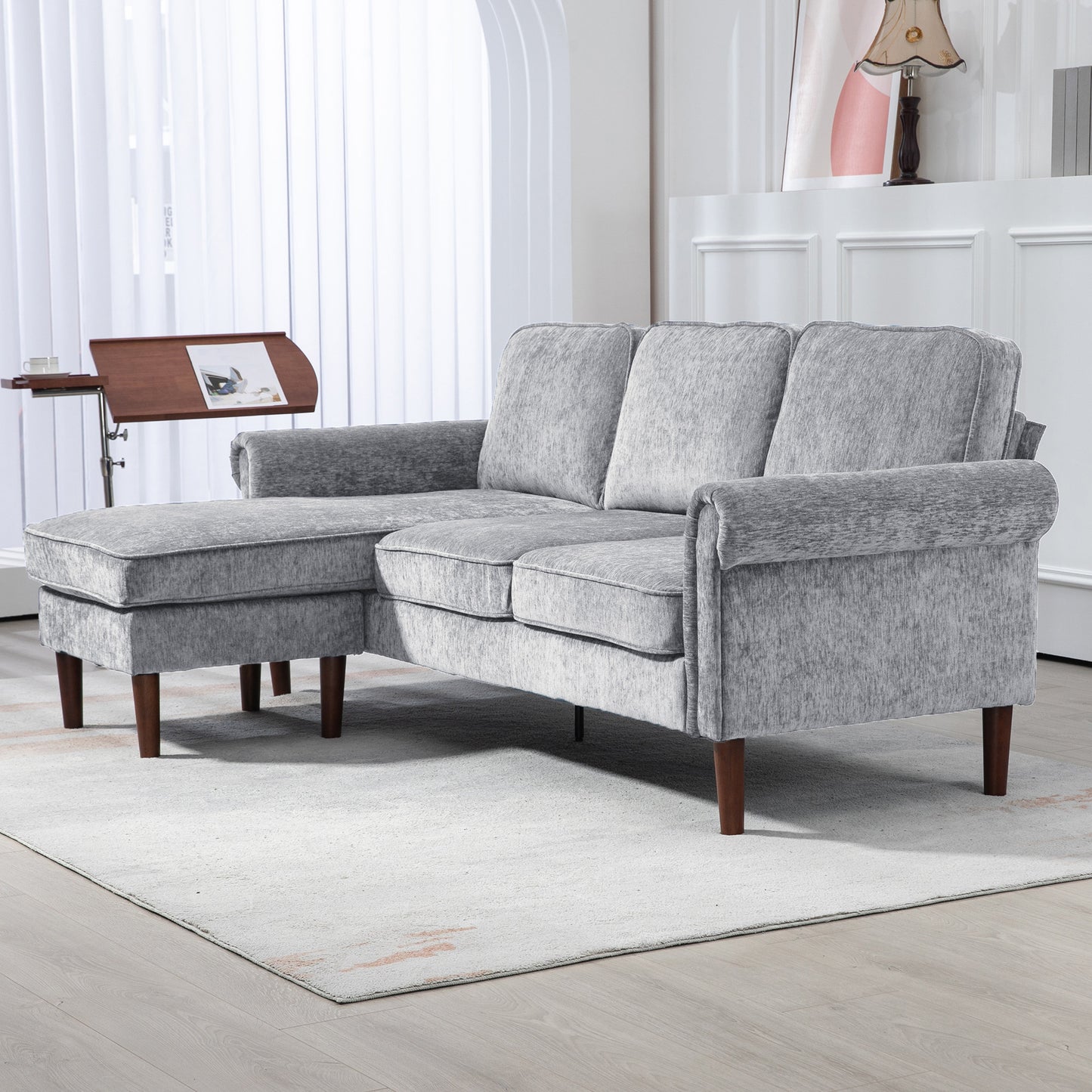 HOMCOM L Shape Sofa, Modern Sectional Couch with Changeable Chaise Lounge, Wooden Legs, Corner Sofa for Living Room, Dark Blue