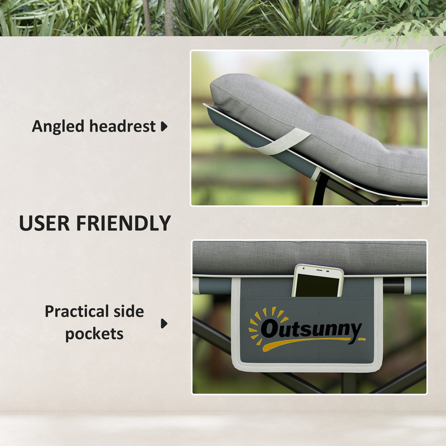 Outsunny 25.6" Wide Folding Bed, Camping Cot for Adults with Mattress, Carry Bag, Storage Pocket, Max Load 330 LBS, Light Grey