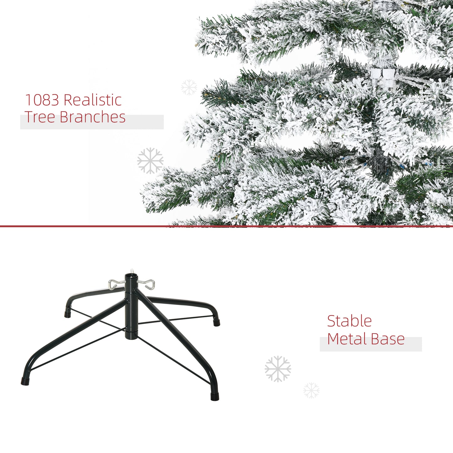 HOMCOM 7.5ft Artificial Snow Flocked Christmas Tree Xmas Tree Holiday Home Indoor Decoration for Party with Foldable Feet, Green