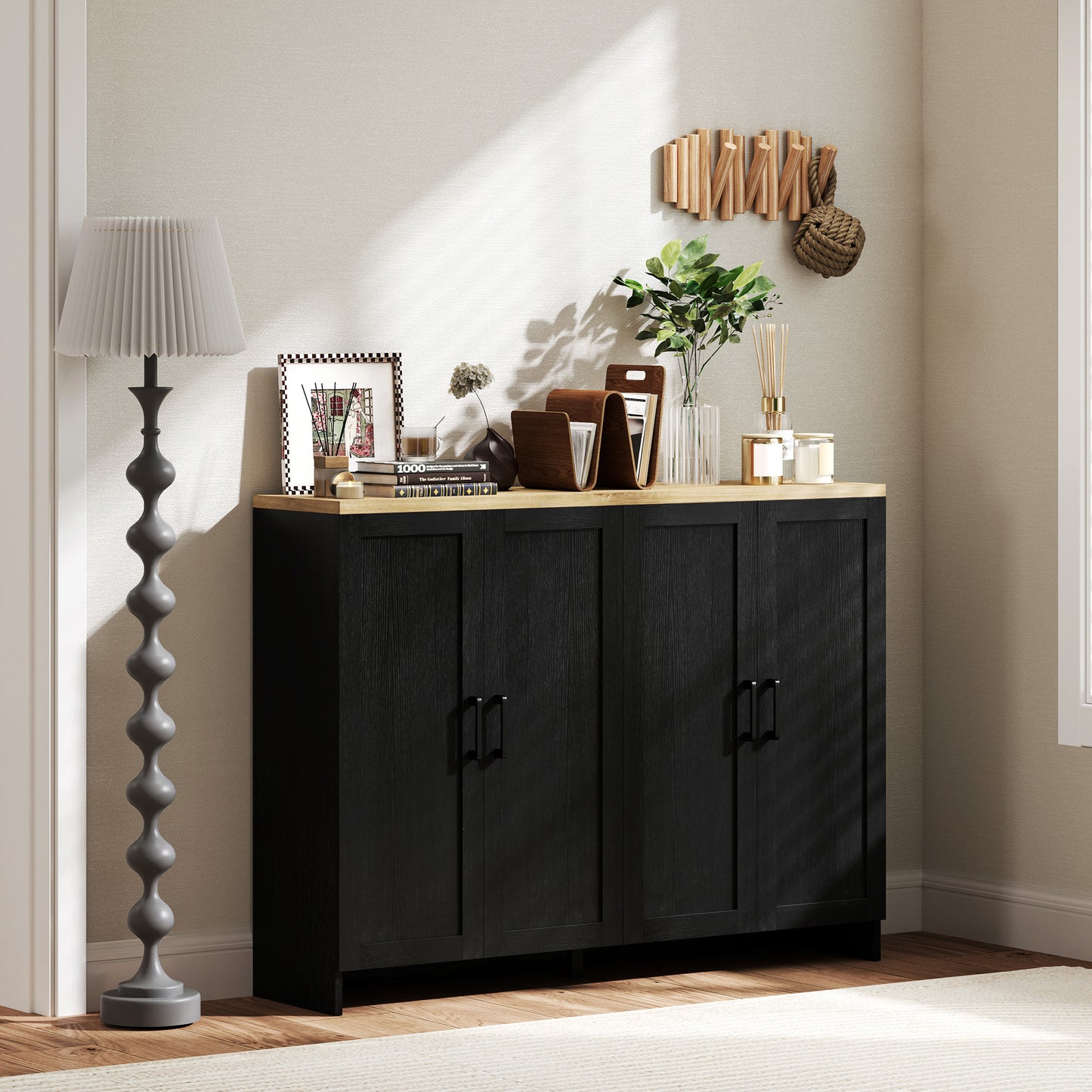 HOMCOM Modern Sideboard Buffet Cabinet, Modern Kitchen Storage Cabinet with 3 Doors Adjustable Shelves, for Dining Room, White