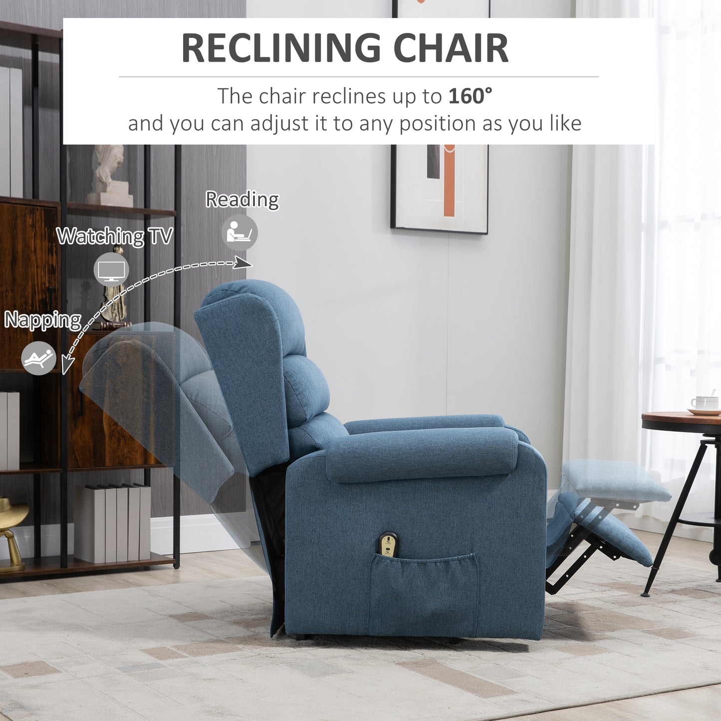 HOMCOM Lift Chair for Elderly, Power Chair Recliner with Footrest, Remote Control, Side Pockets for Living Room, Grey