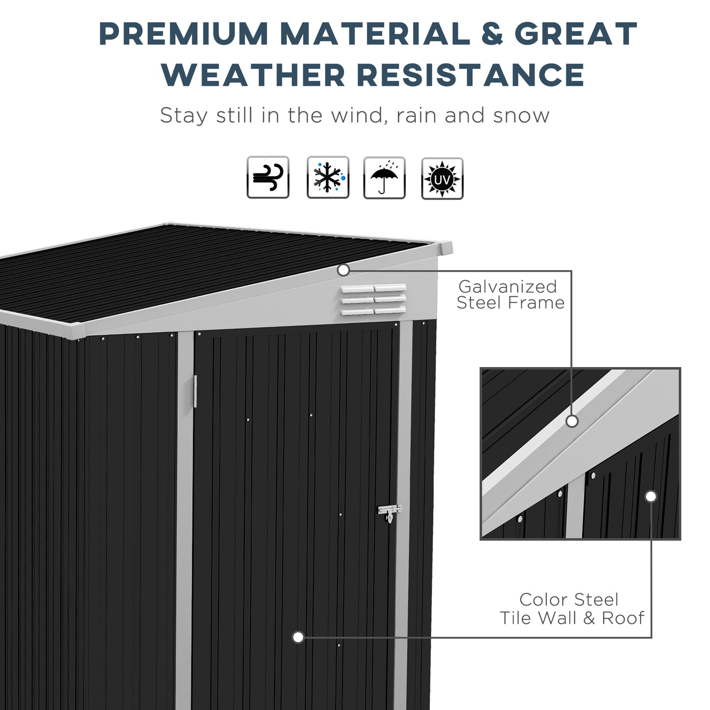 Outsunny 4' x 8' Outdoor Storage Shed Lean to Shed Outdoor Metal Tool Shed with Lockable Door and Air Vents, Dark Grey