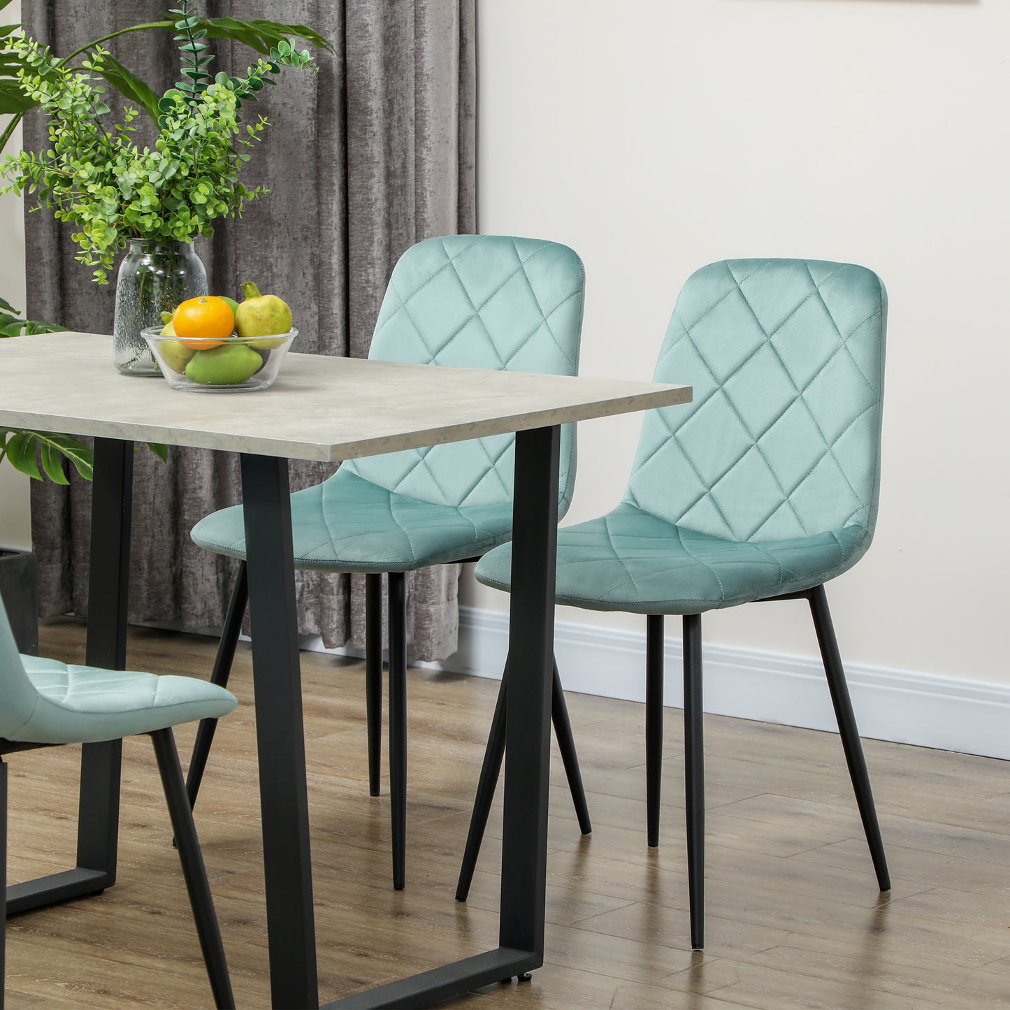 HOMCOM Dining Chairs Set of 4, Upholstered Dining Room Chairs with Steel Legs, Modern Kitchen Chair for Dining Room, Grey