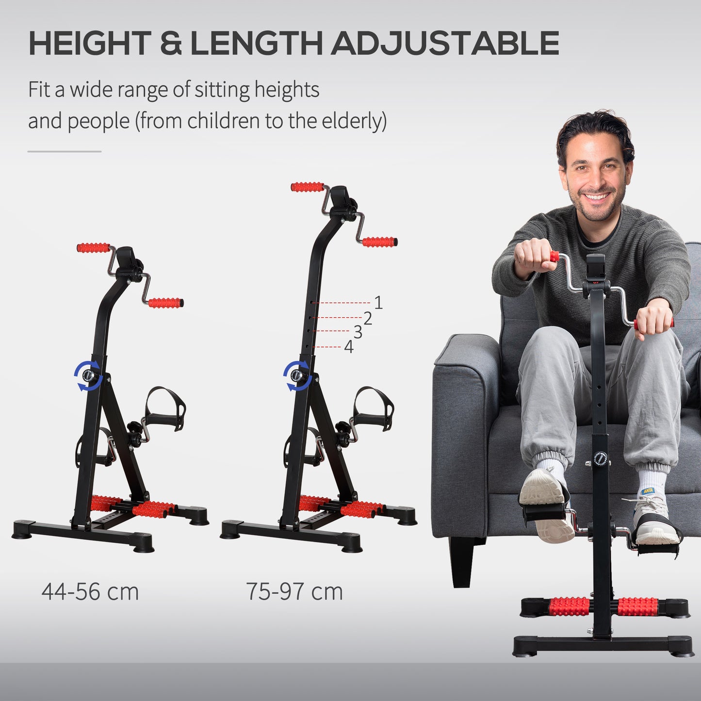 Soozier Pedal Exerciser, Hand Arm Knee and Leg Exercise Machine, Height-adjustable, with LCD Display and Foot Massage Roller
