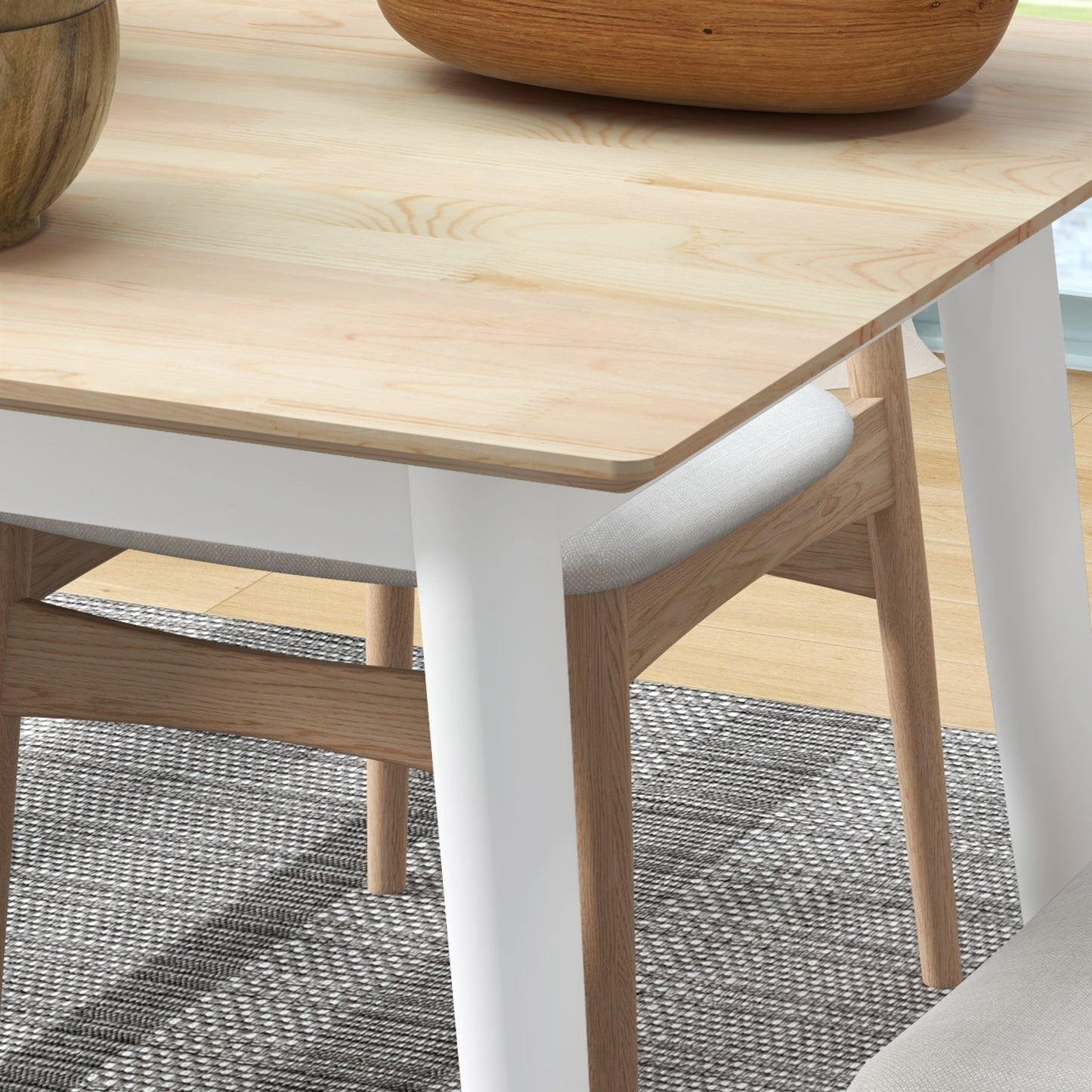 HOMCOM 47" x 30" Dining Table, Farmhouse Dining Room Table with Pine Wood Frame and Angled Legs, Natural
