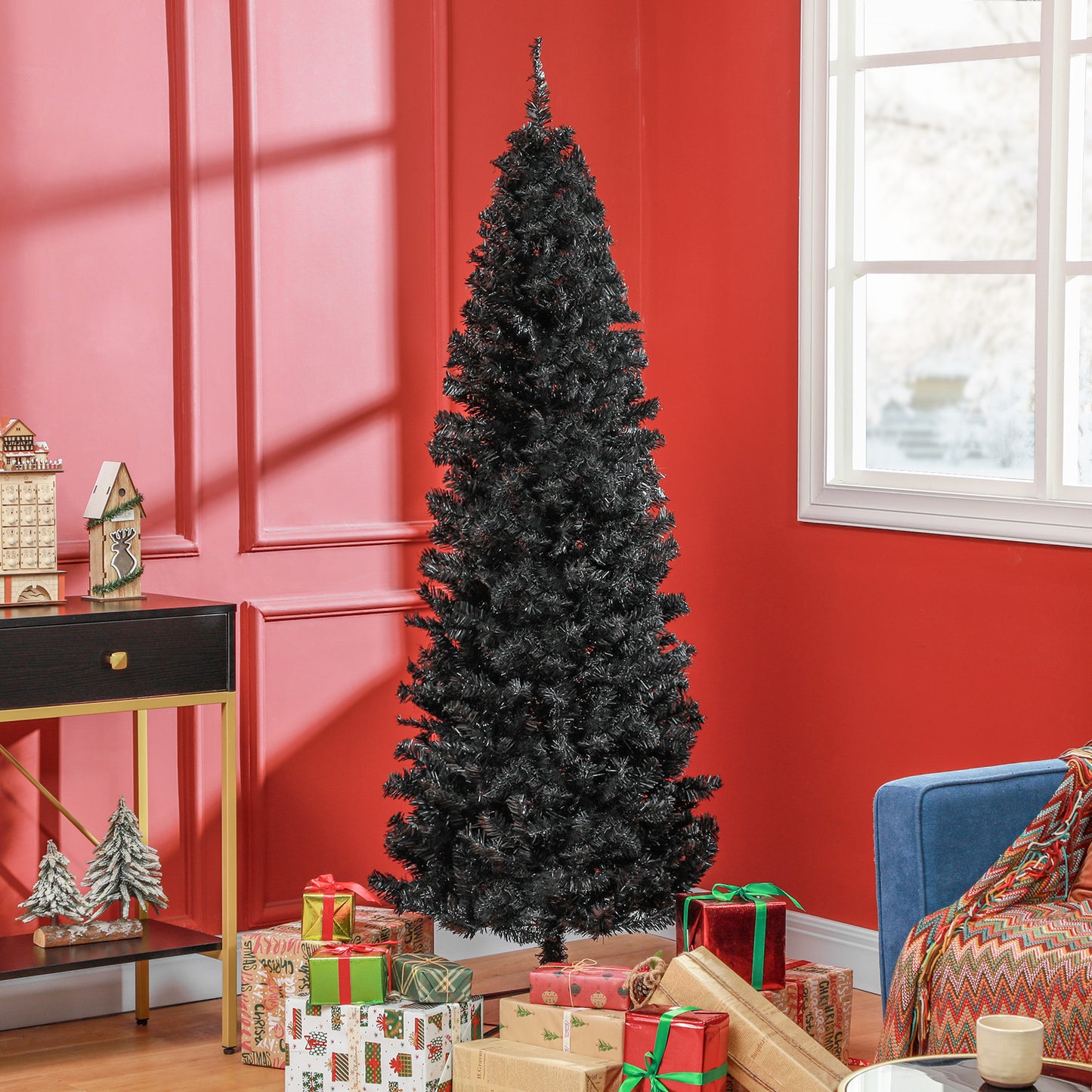 HOMCOM 4FT Artificial Christmas Tree Holiday Xmas Holiday Pencil Tree Decoration with Automatic Open for Home Party, Pink