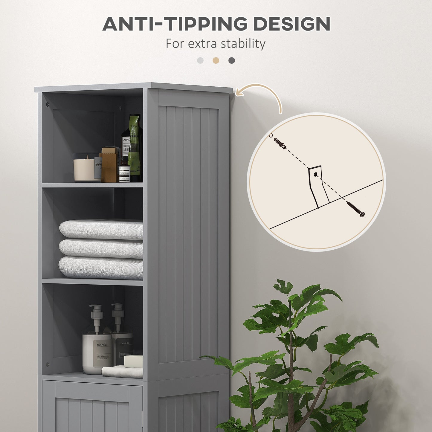 kleankin Tall Bathroom Storage Cabinet, Freestanding Tower Cabinet with Adjustable Shelf, 3 Open Shelves, White