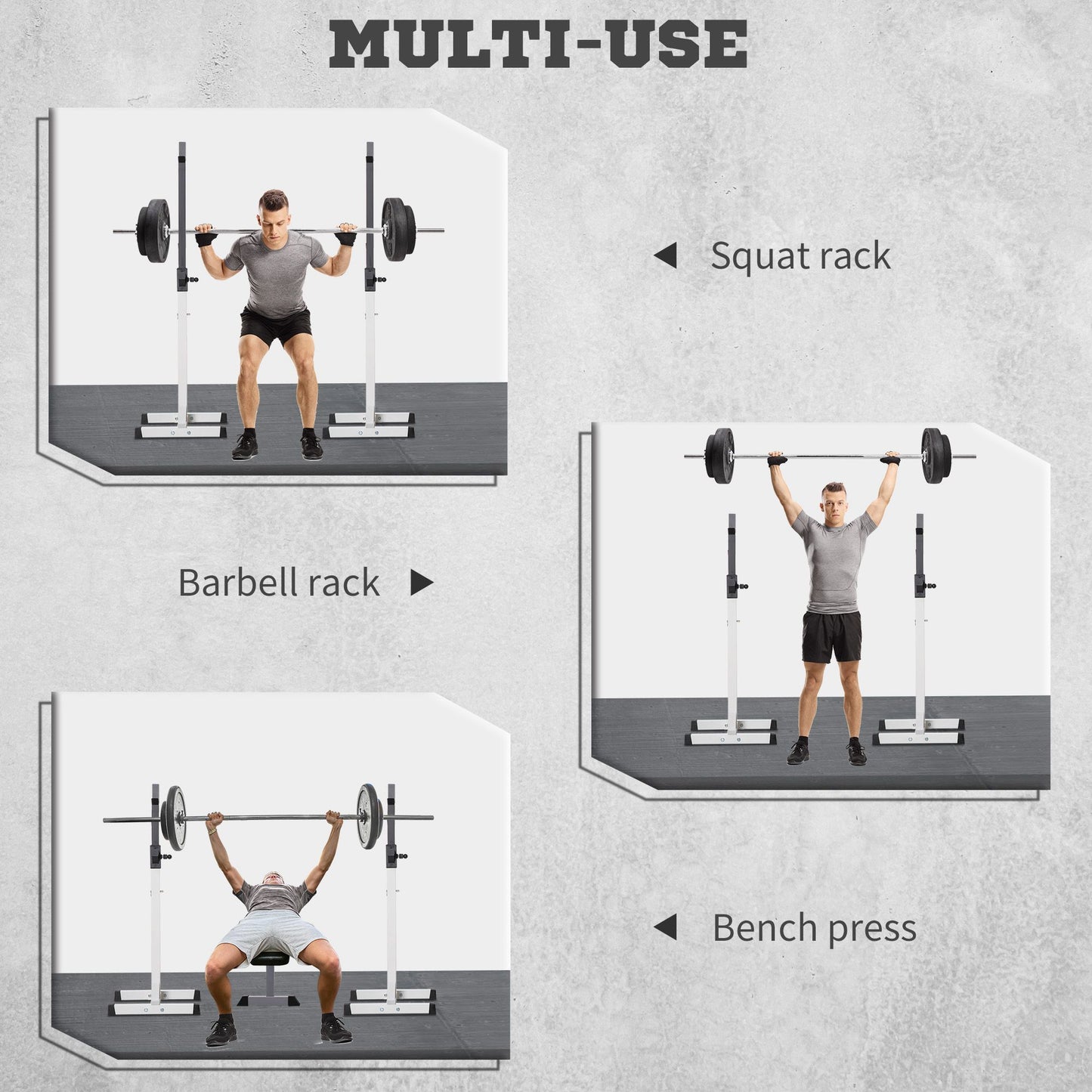 Soozier Adjustable Barbell Rack Stable Power Squat Stand Portable 2 Bars Barbell Holder Weight Rack, Black and White