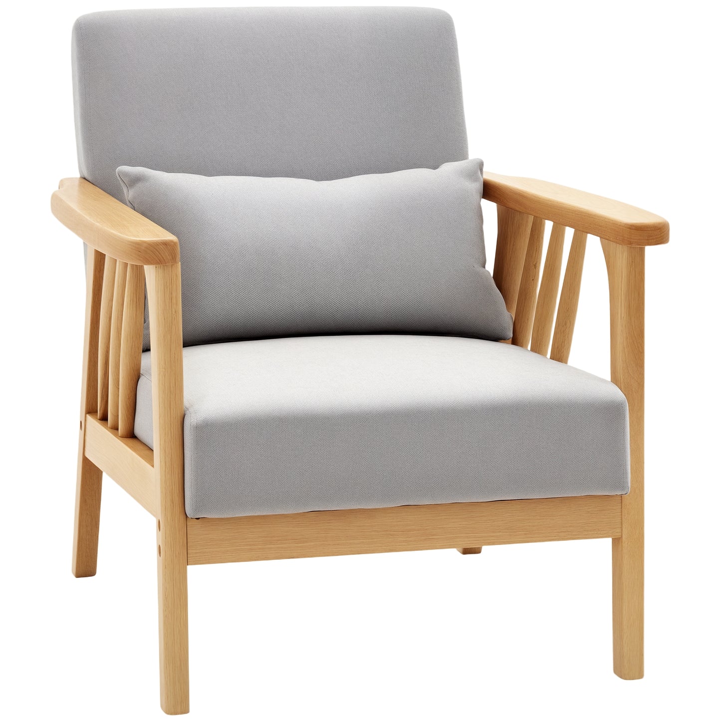 HOMCOM Armchair Upholstered Lounge Chair with Rubber Wood Frame Throw Pillows and Comfortable Cushion, White
