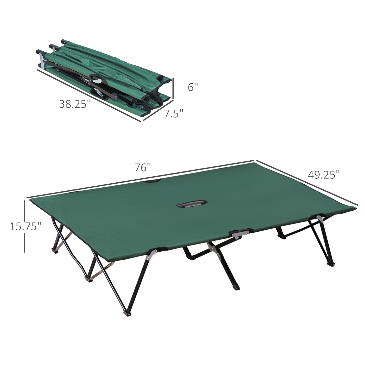 Outsunny 76" Two Person Folding Camping Cot Outdoor Portable Double Cot Wide Military Sleeping Bed w/ Carrying Bag Blue