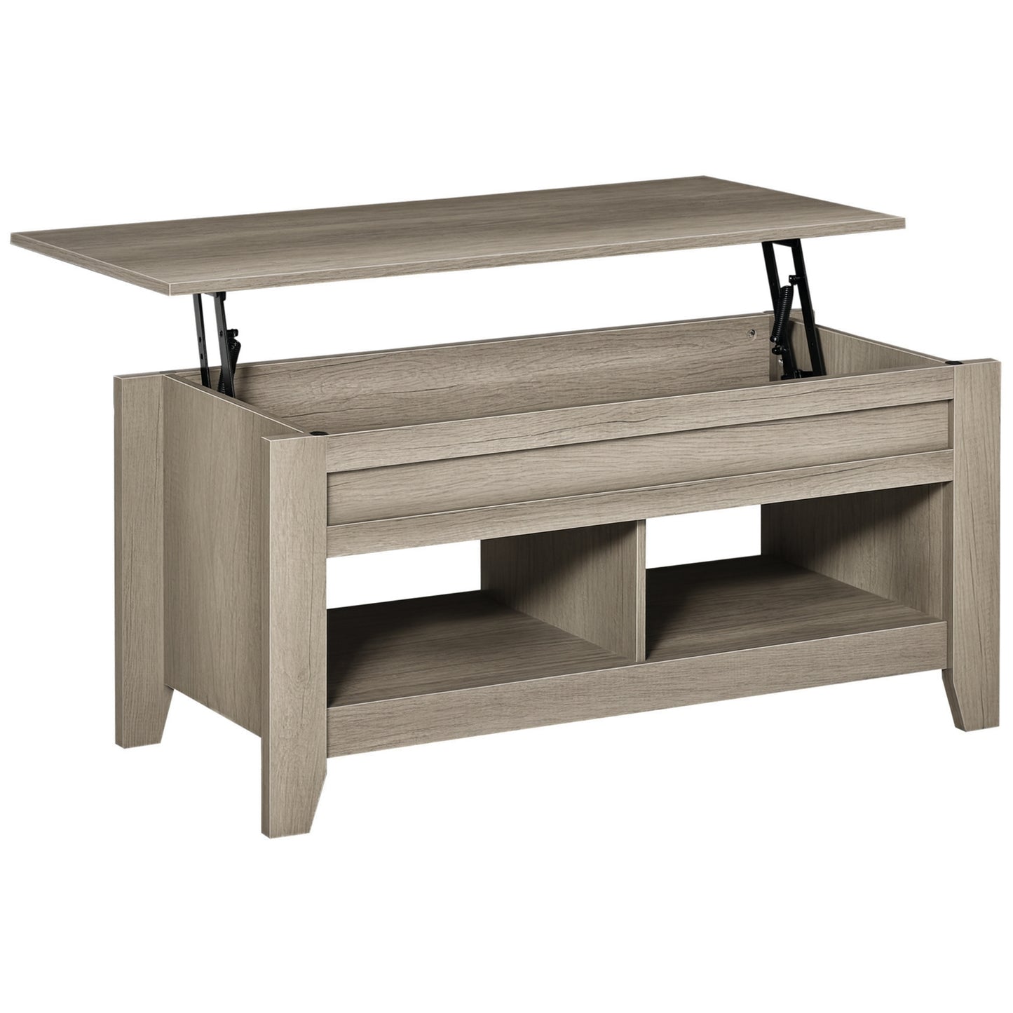 HOMCOM Lift Top Coffee Table with Hidden Storage Compartment and Open Shelves, Lift Tabletop Pop-Up Center Table for Living Room, White