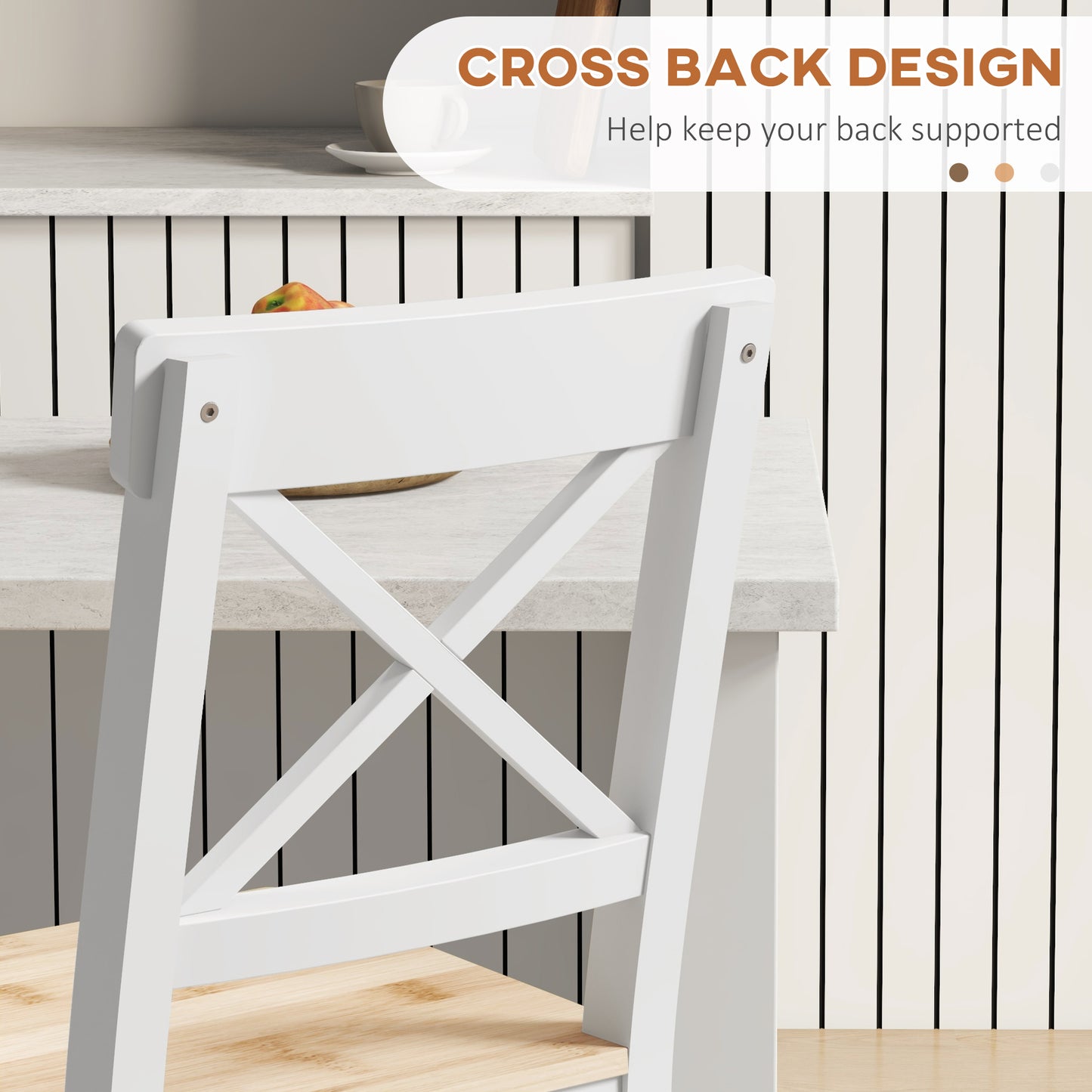HOMCOM Counter Height Stools Set of 2, Farmhouse Bar Stools with Backs, Solid Wood Counter Stools for Kitchen Island
