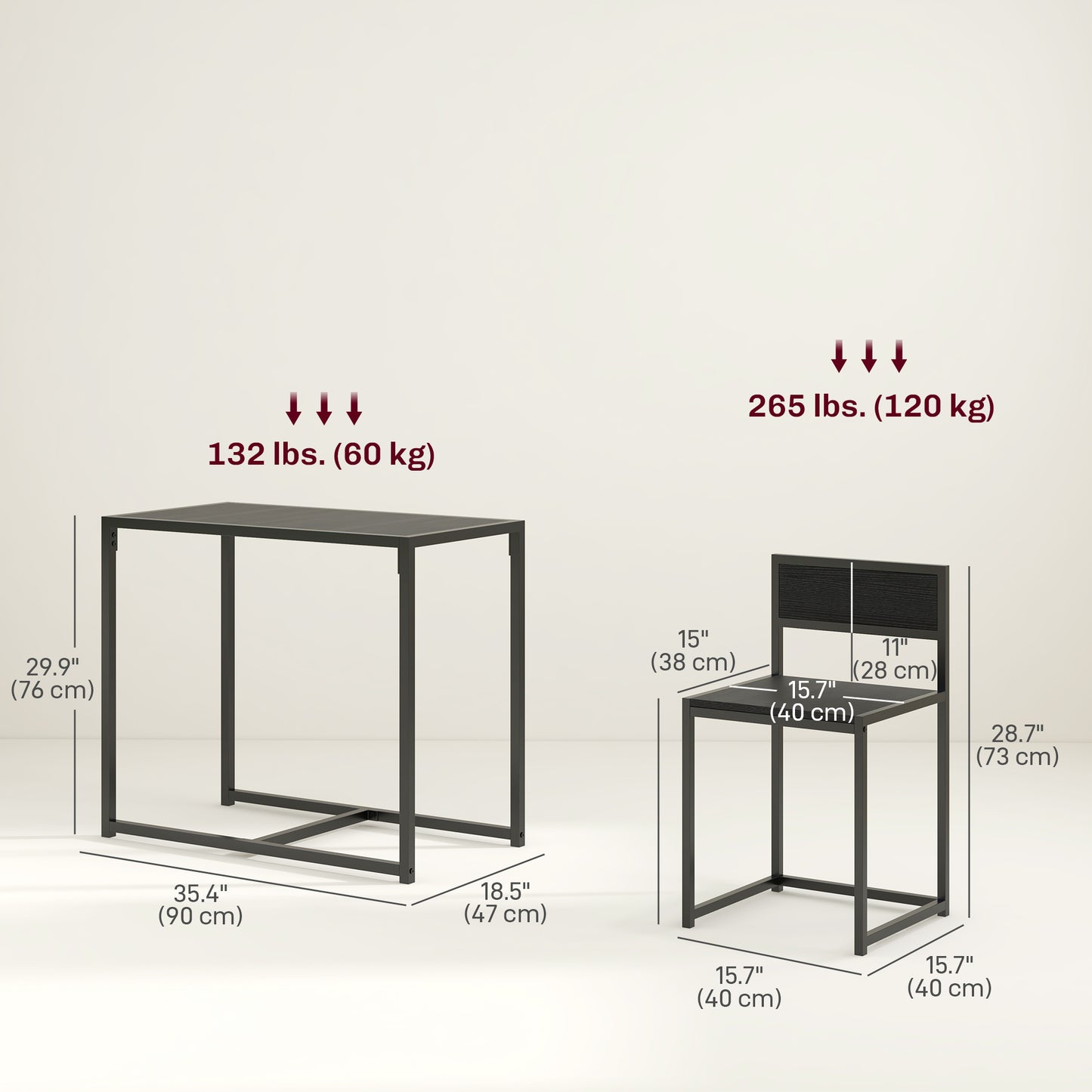 HOMCOM Dining Table Set, Industrial Dining Set for 2, Kitchen Table and Chairs for Small Space, Dining Room Table with Chairs
