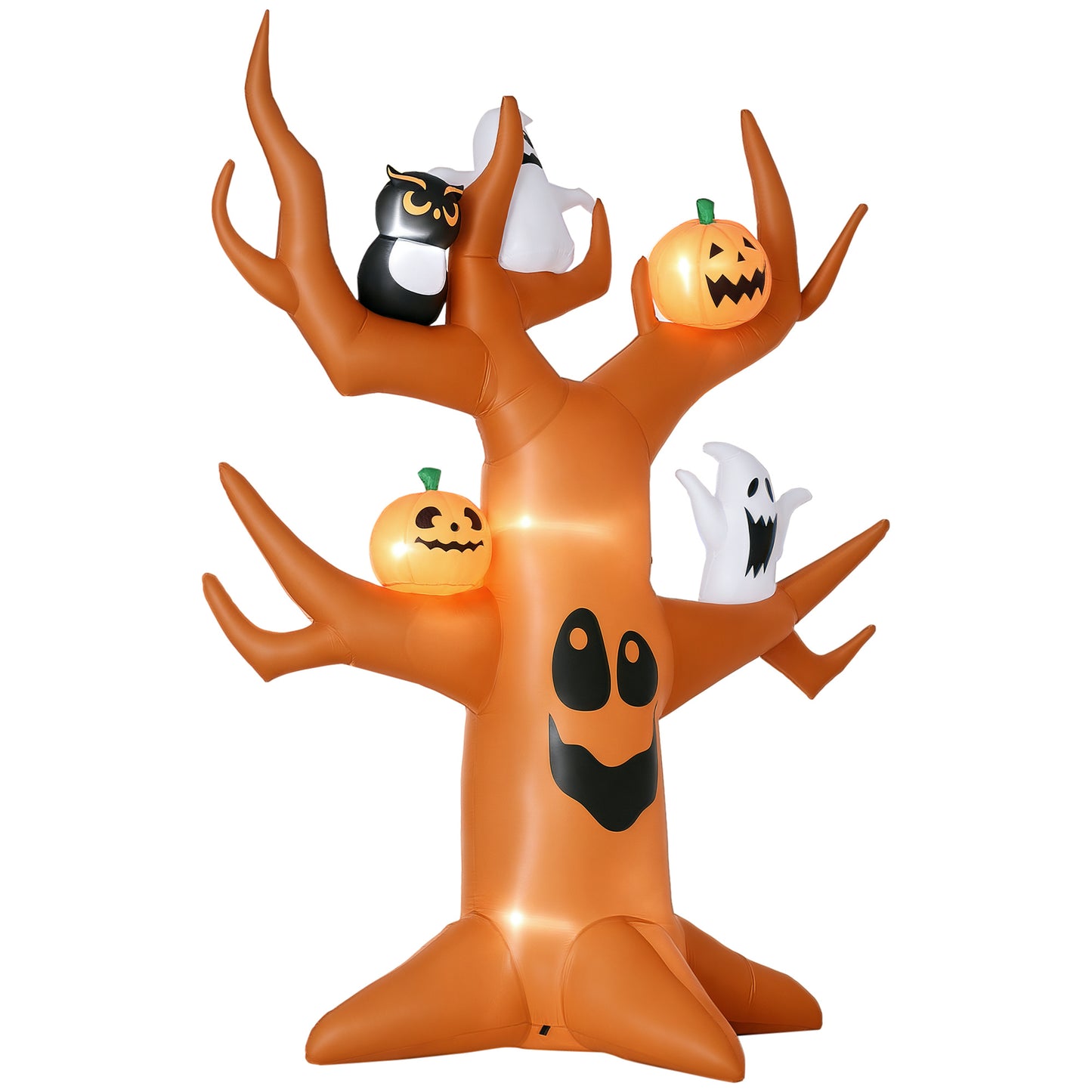 HOMCOM Inflatable Halloween Decoration Haunted Tree with Owl/Ghost/Pumpkins, Blow-Up Outdoor LED Display for Lawn, Garden, Party