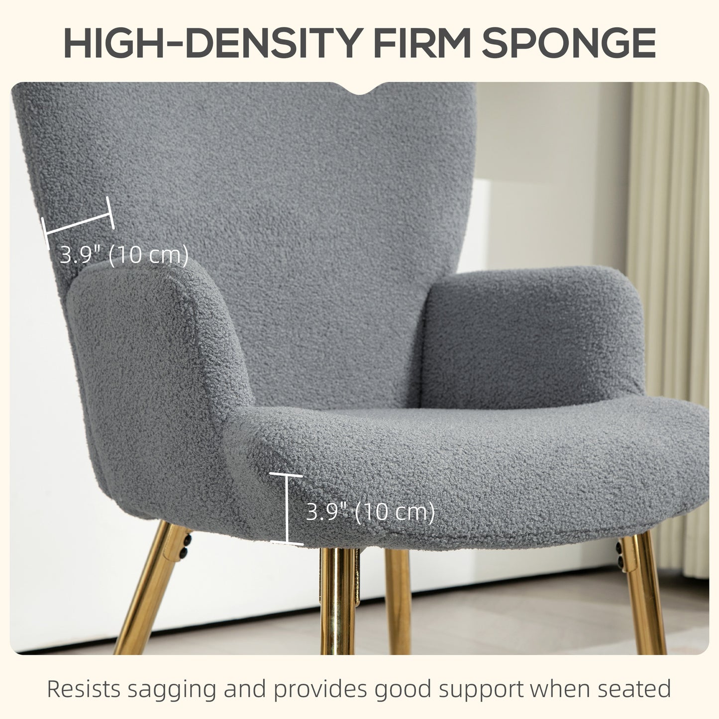HOMCOM Modern Accent Armchair, Sherpa Boucle Lounge Chair with Metal Legs for Living Room, Bedroom, Grey