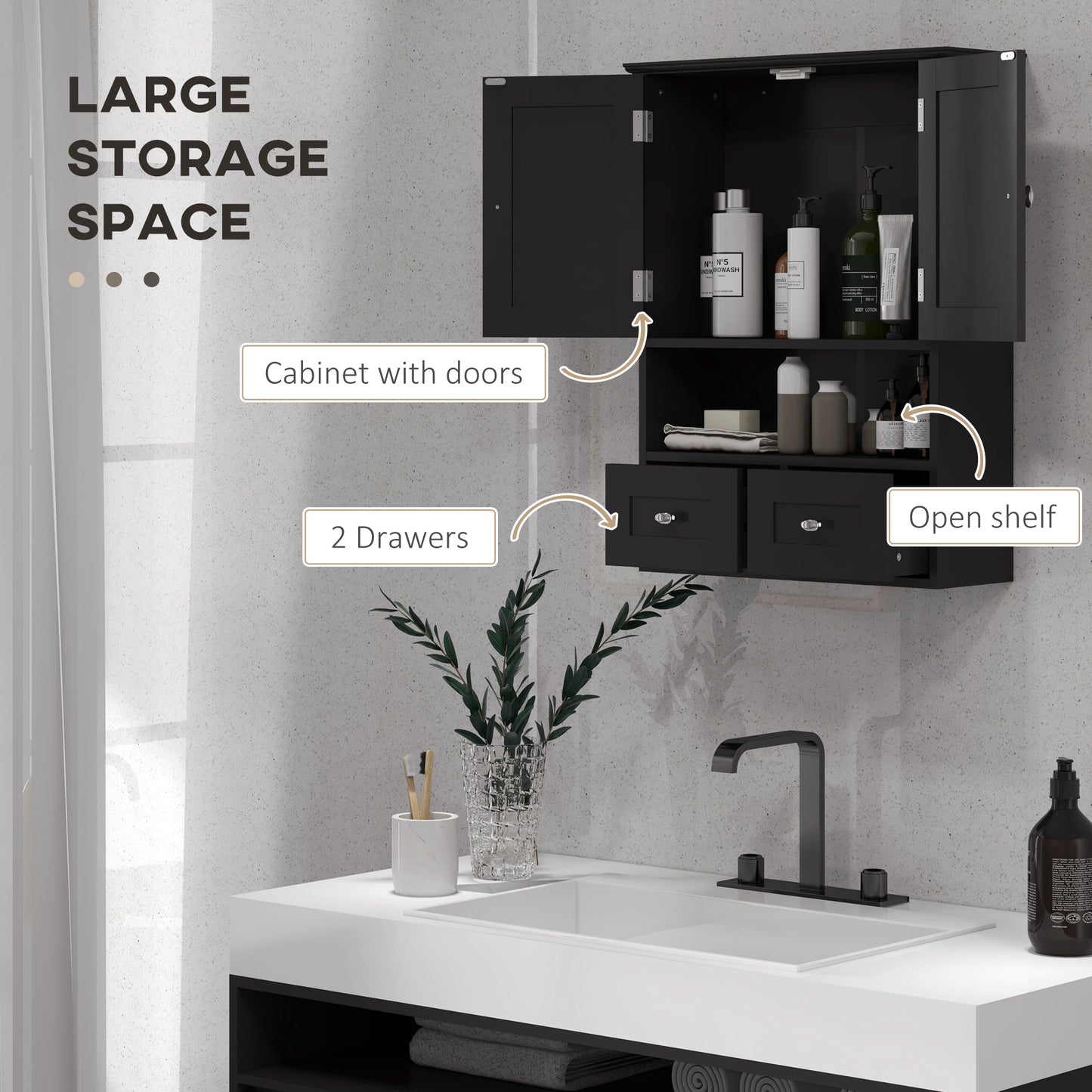 kleankin Bathroom Wall Cabinet, Medicine Cabinet, Over Toilet Storage Cabinet with Shelf and Drawers for Hallway, Living Room, White