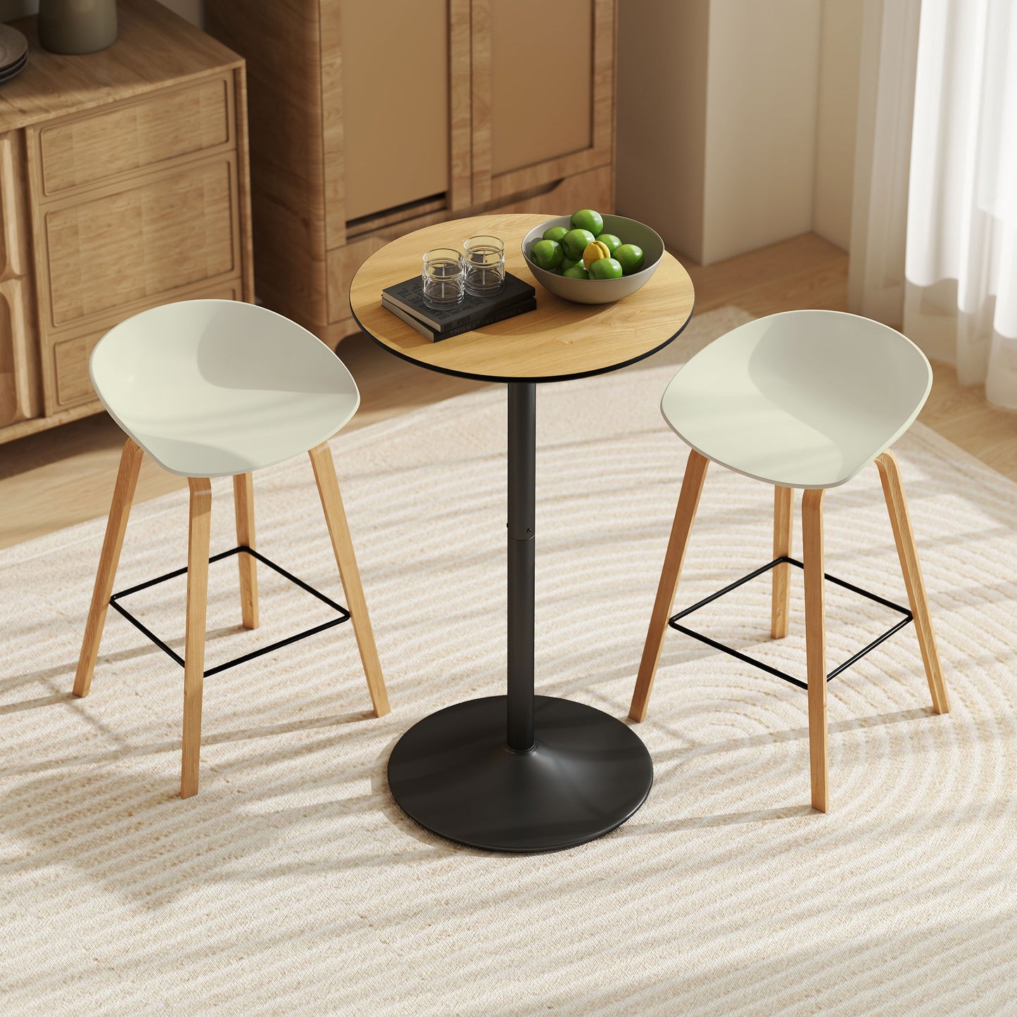HOMCOM Round Table for 2, 40.2 Inch Bar Height Pub Table with Steel Frame, Non-Slip Base for Living Room, Kitchen, Natural Wood