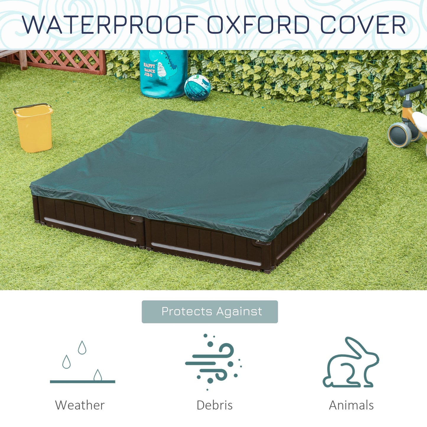 Outsunny Kids Outdoor Sandbox with Canopy, Bottom Fabric Liner, Brown