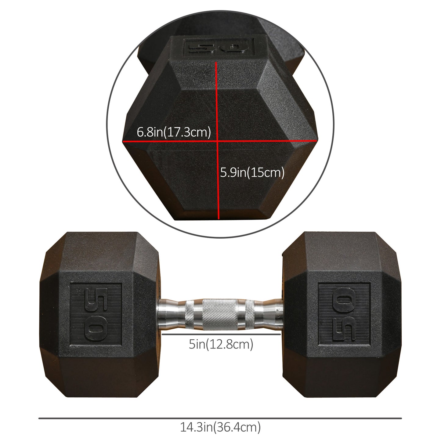 Soozier 40lbs Rubber Hex Dumbbells Weight Dumbbell Hand Weight Barbell for Body Fitness Training for Home Office Gym, Black