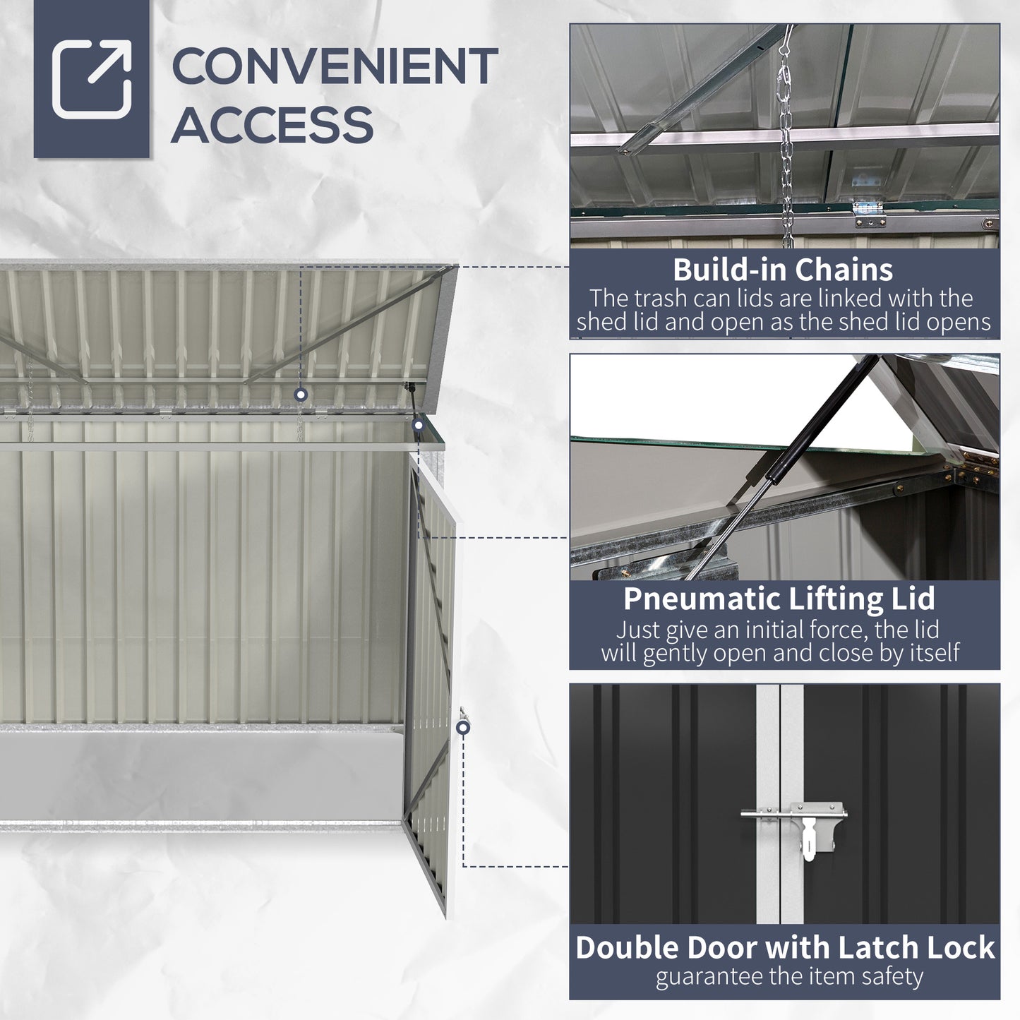 Outsunny Outdoor Metal Storage Shed Garden Garbage Can Organizer with Double Door and Vents for 2 Trash Cans, Dark Grey