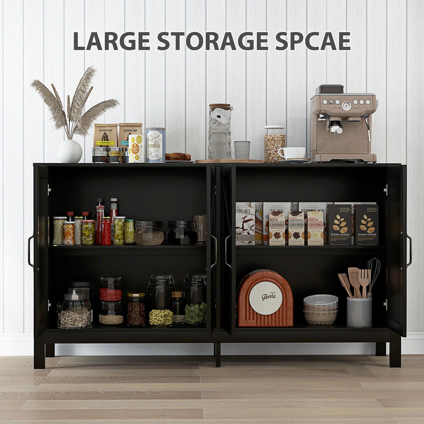 HOMCOM Sideboard Buffet, Storage Cabinet with Barn Door and Adjustable Shelf, TV Stand for TVs up to 65 Inches, Black Oak