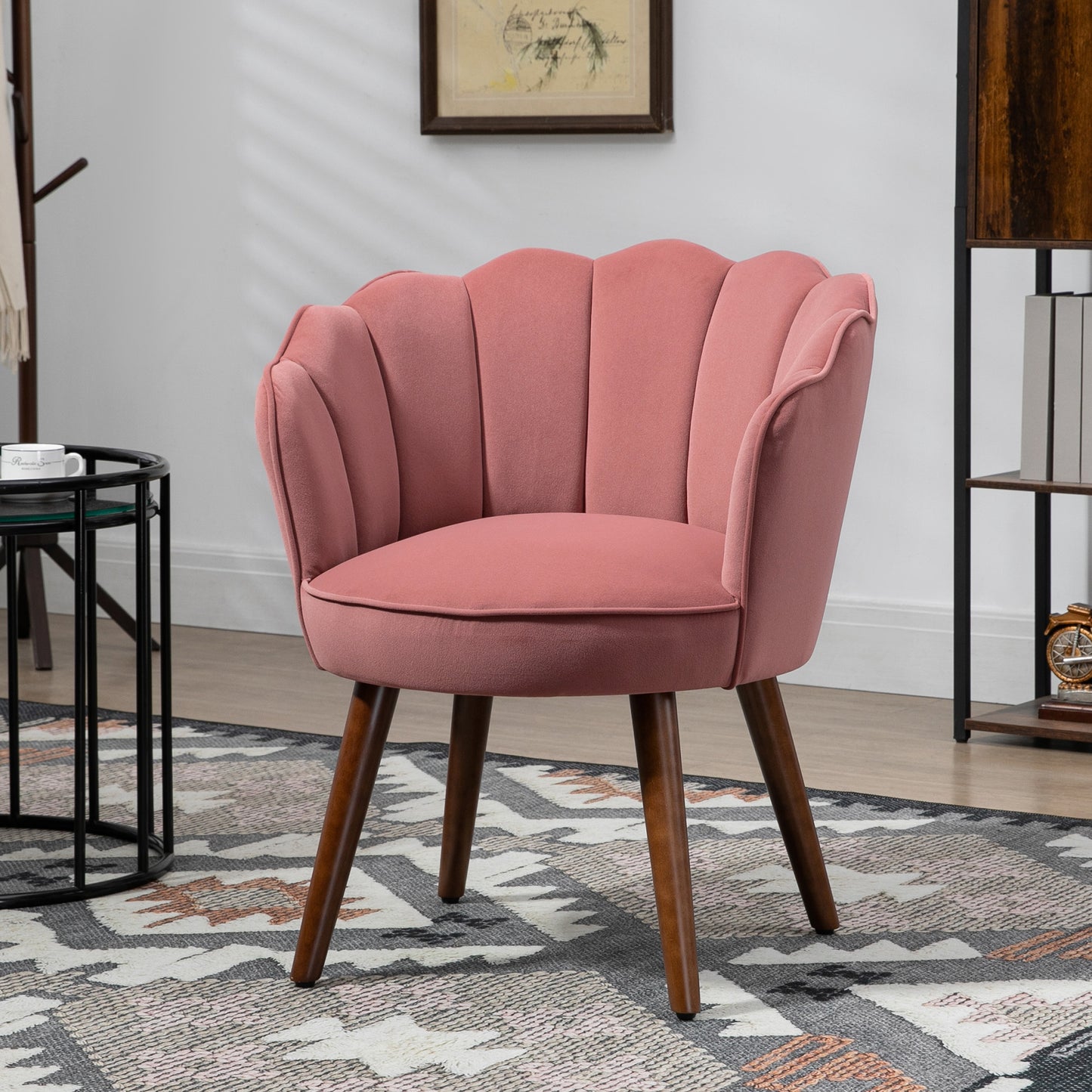 HOMCOM Modern Accent Chair Leisure Club Chair with Velvet-Touch Fabric Wood Legs for Living Room, Pink
